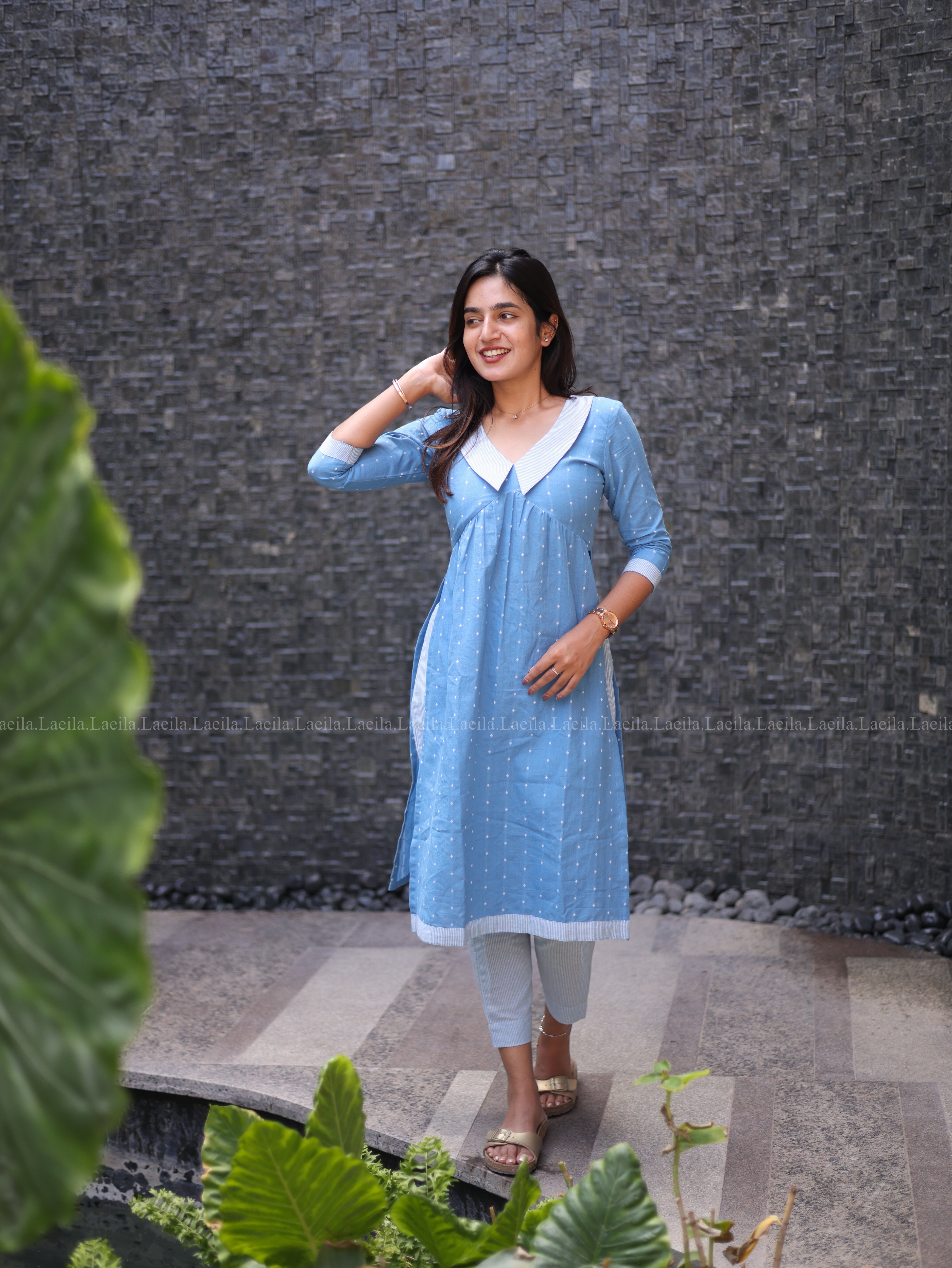 Powder Blue Dotted Coord Set