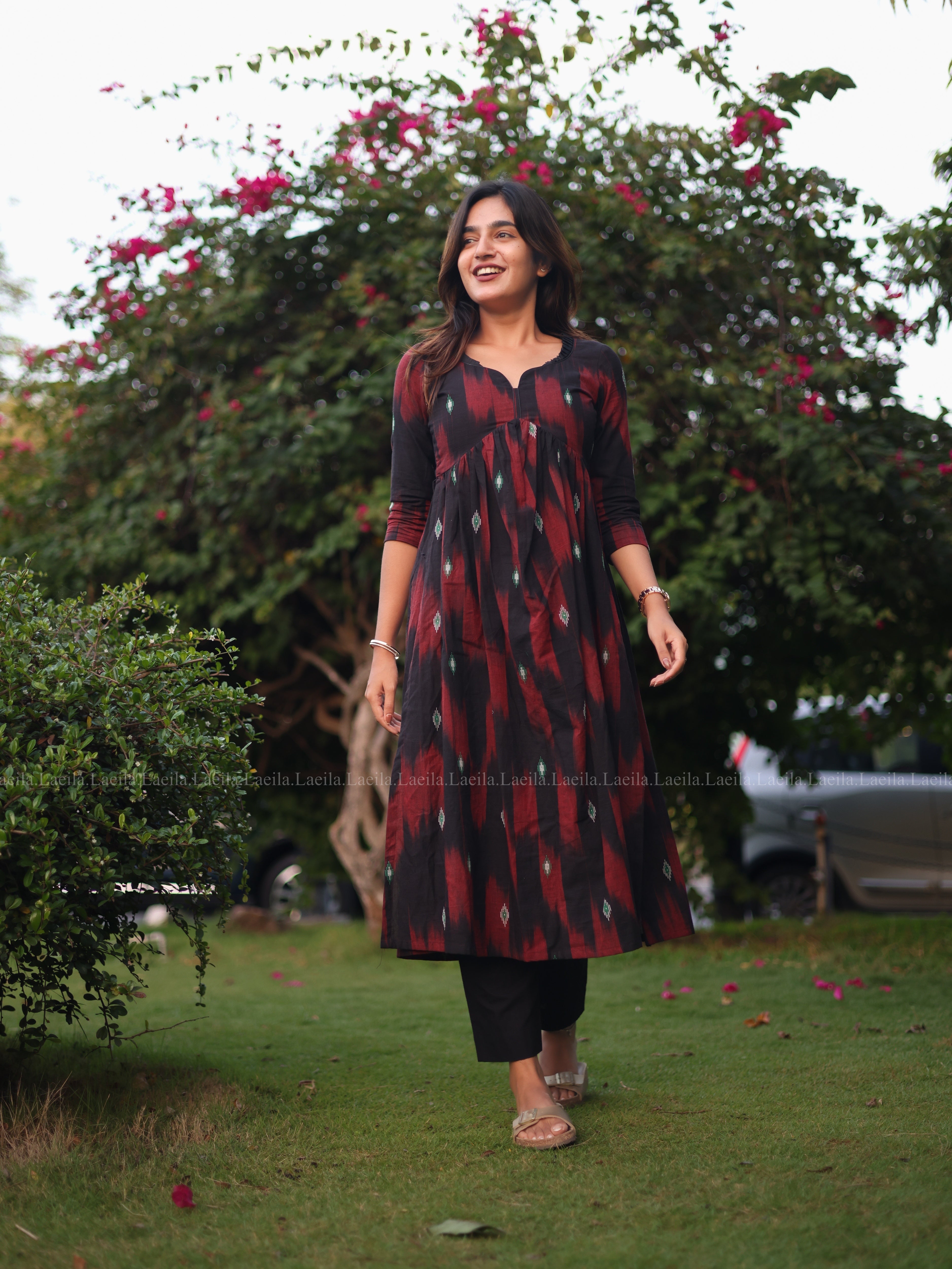 Maroon ikkat alia cut kurta