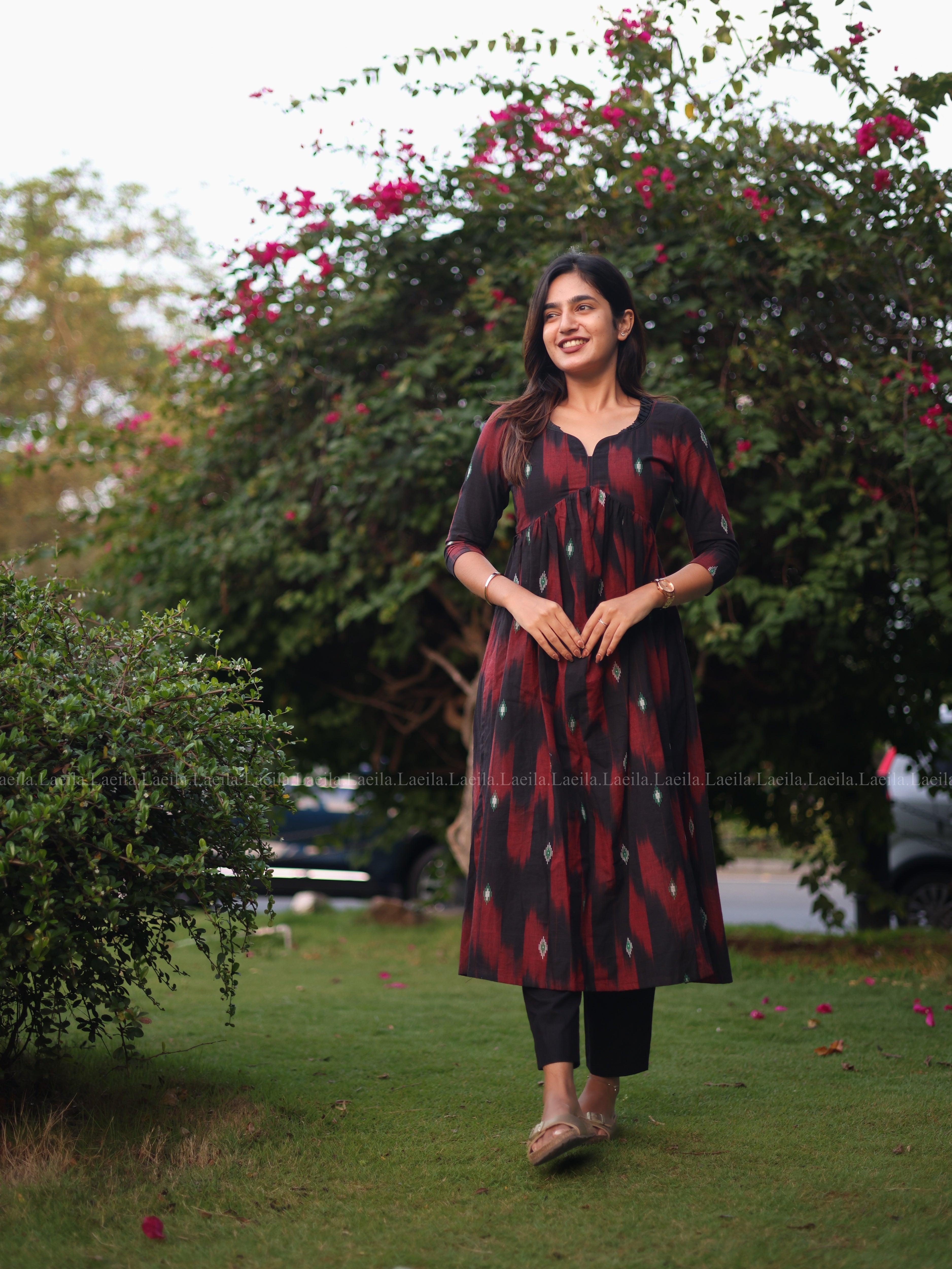 Maroon ikkat alia cut kurta