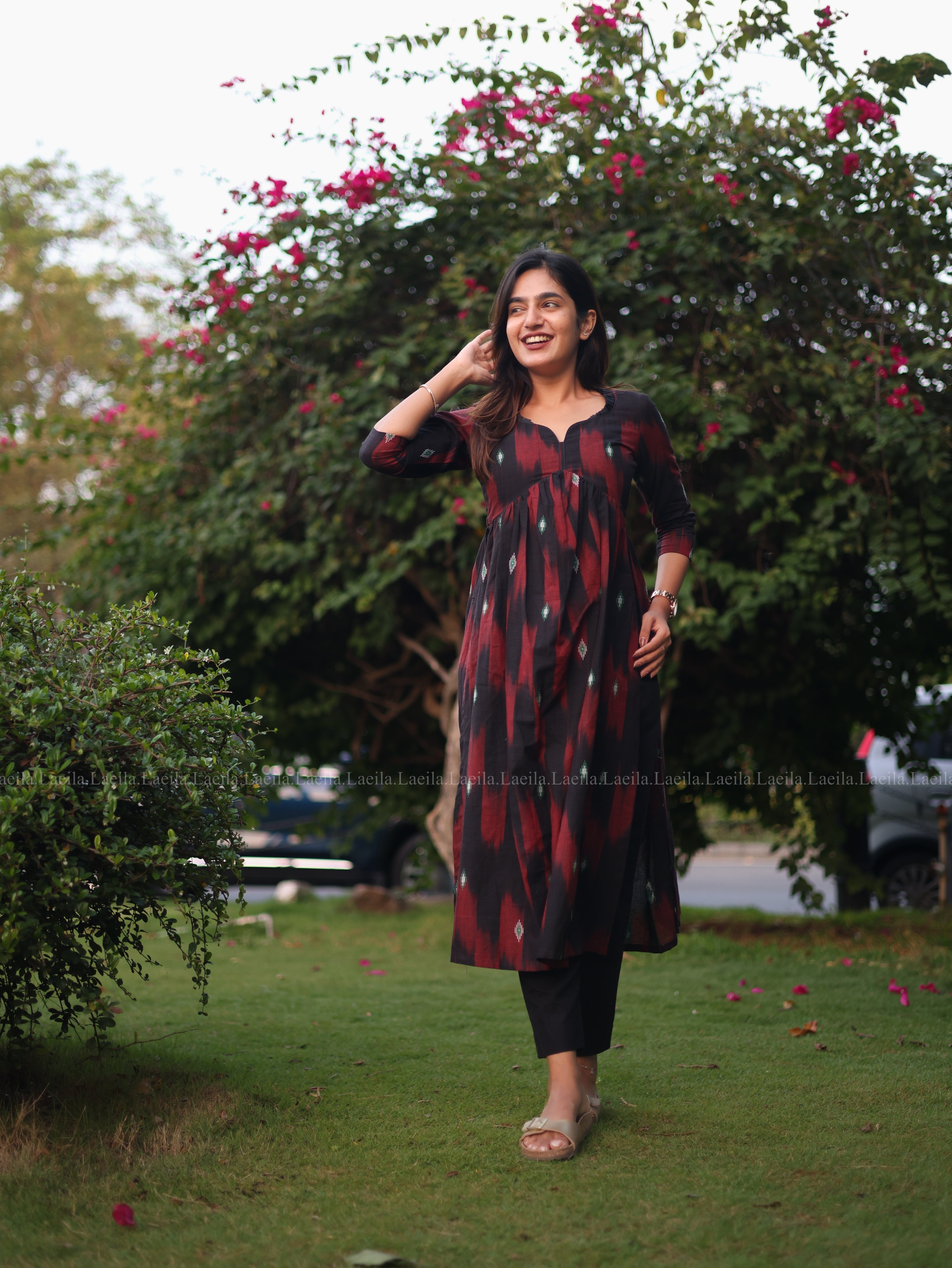 Maroon ikkat alia cut kurta
