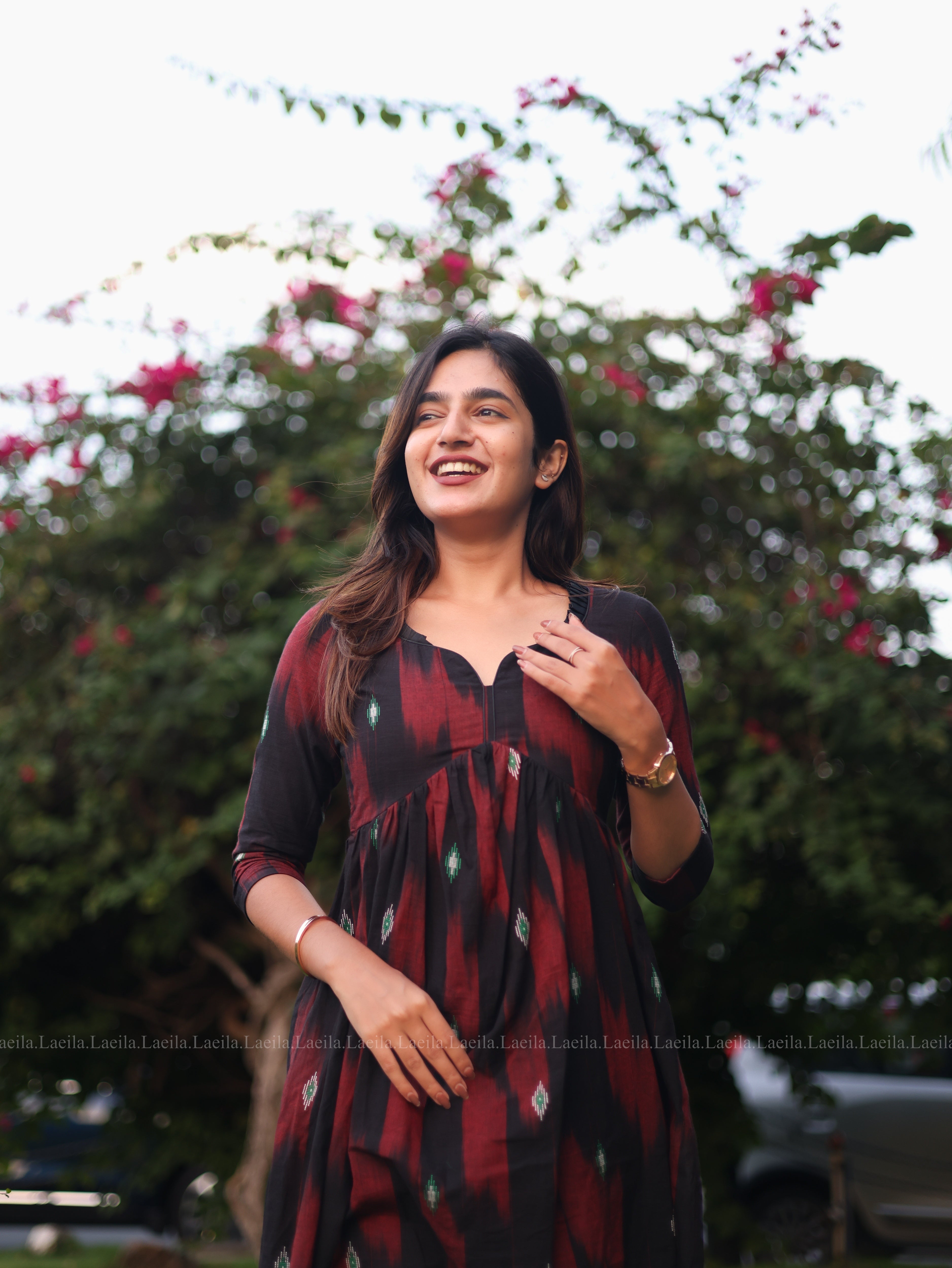 Maroon ikkat alia cut kurta