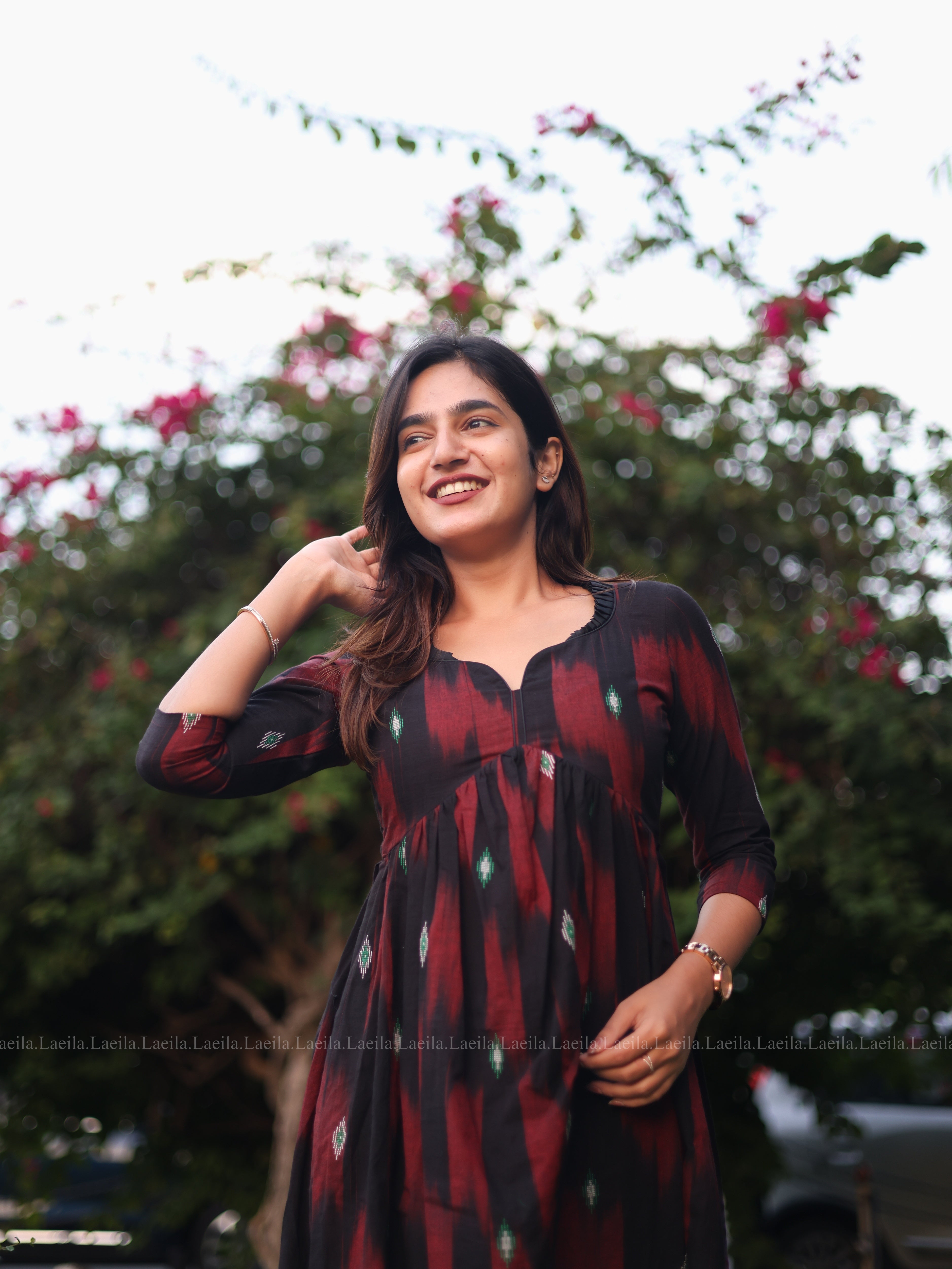 Maroon ikkat alia cut kurta