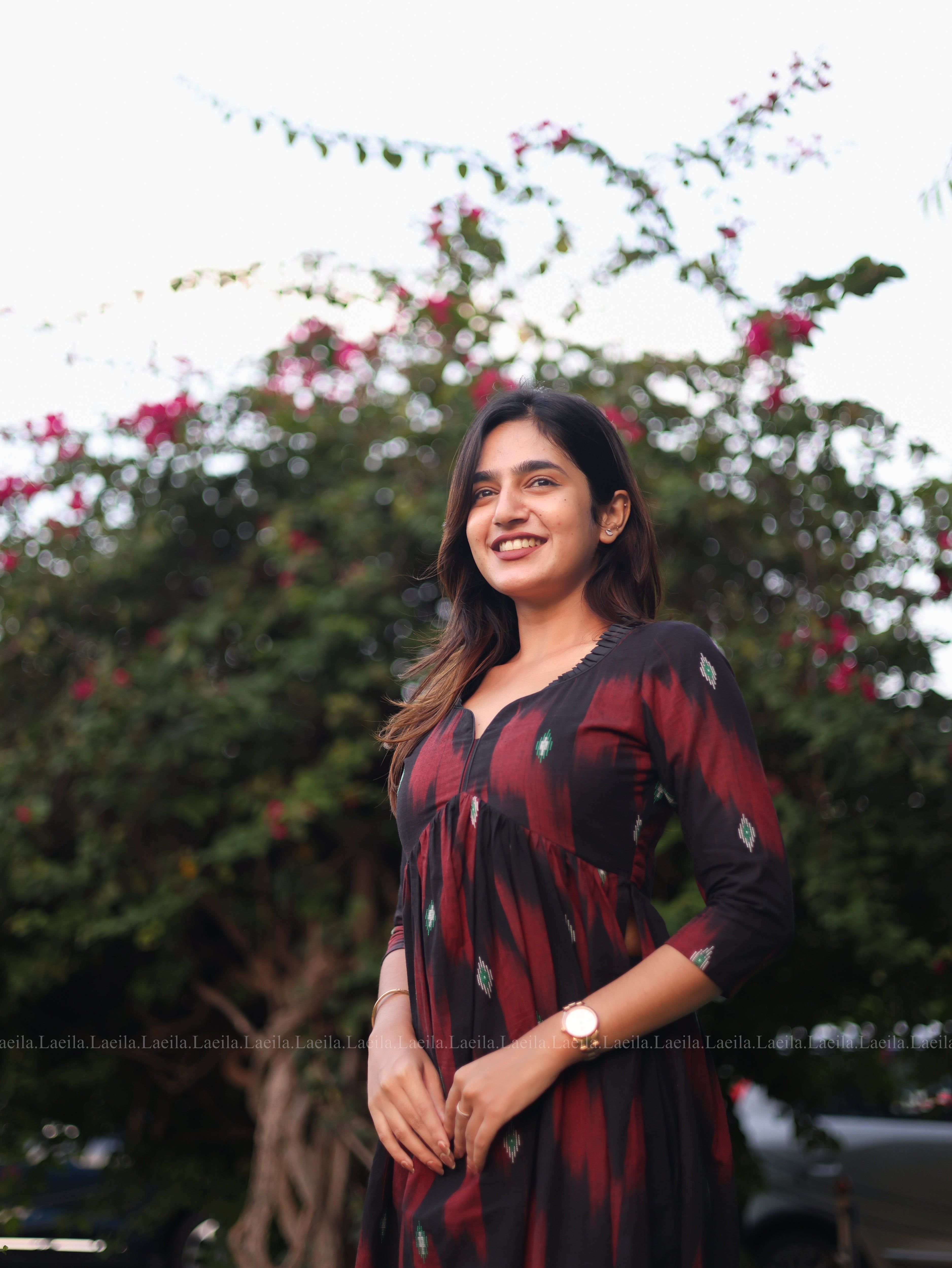 Maroon ikkat alia cut kurta