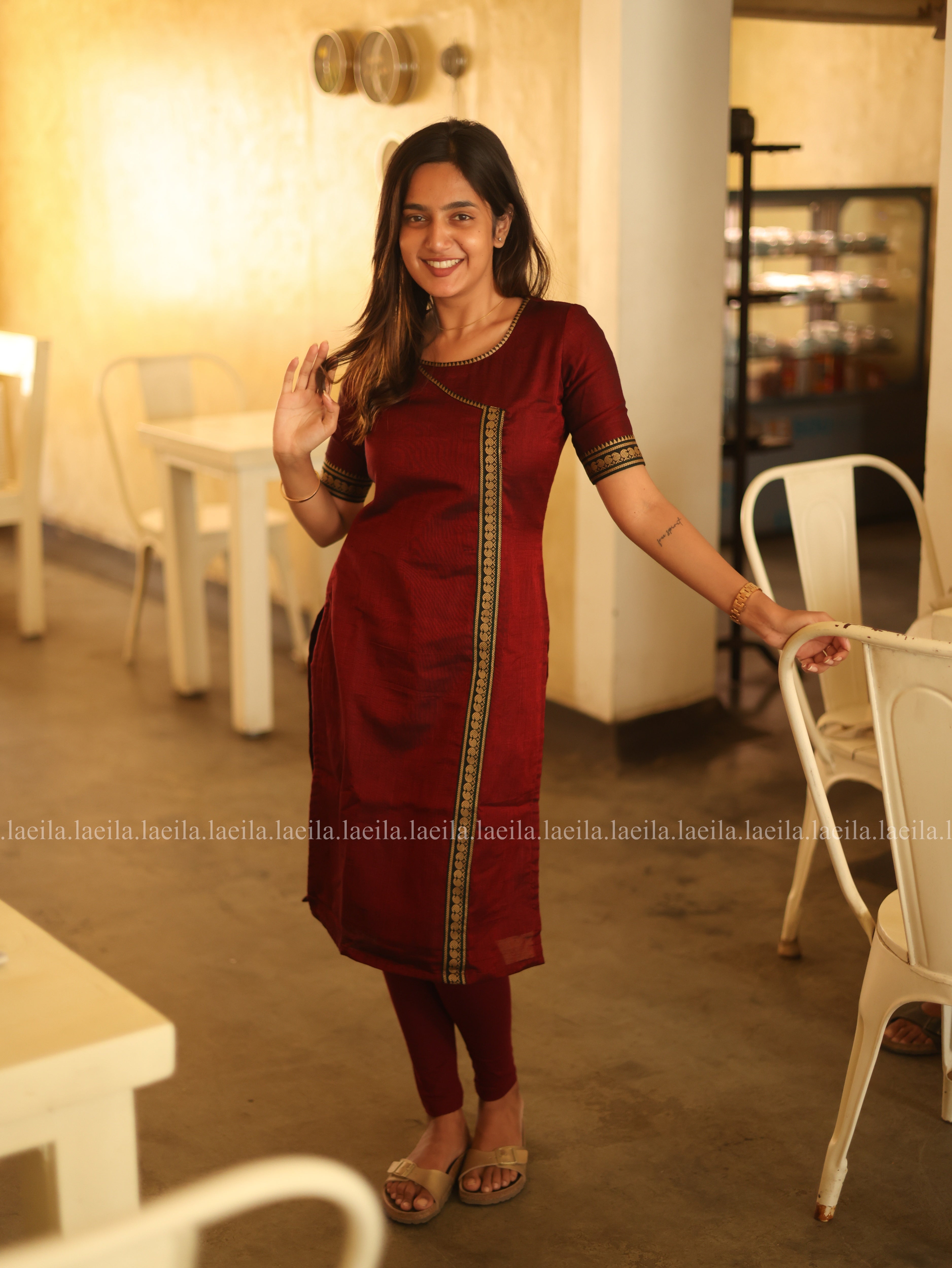 Maroon Malar Narayanpet Cotton Top & Dupatta Set