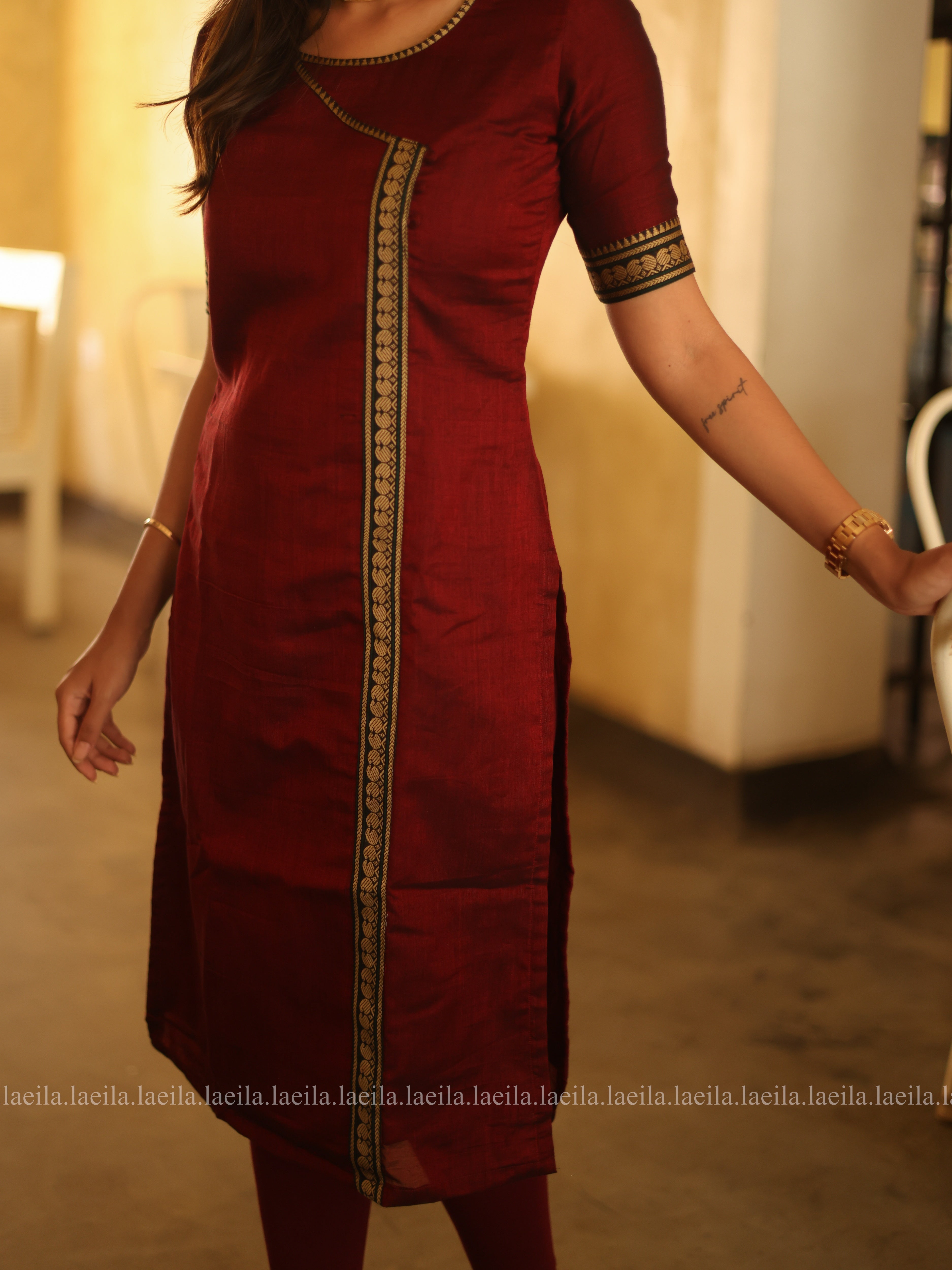 Maroon Malar Narayanpet Cotton Top & Dupatta Set