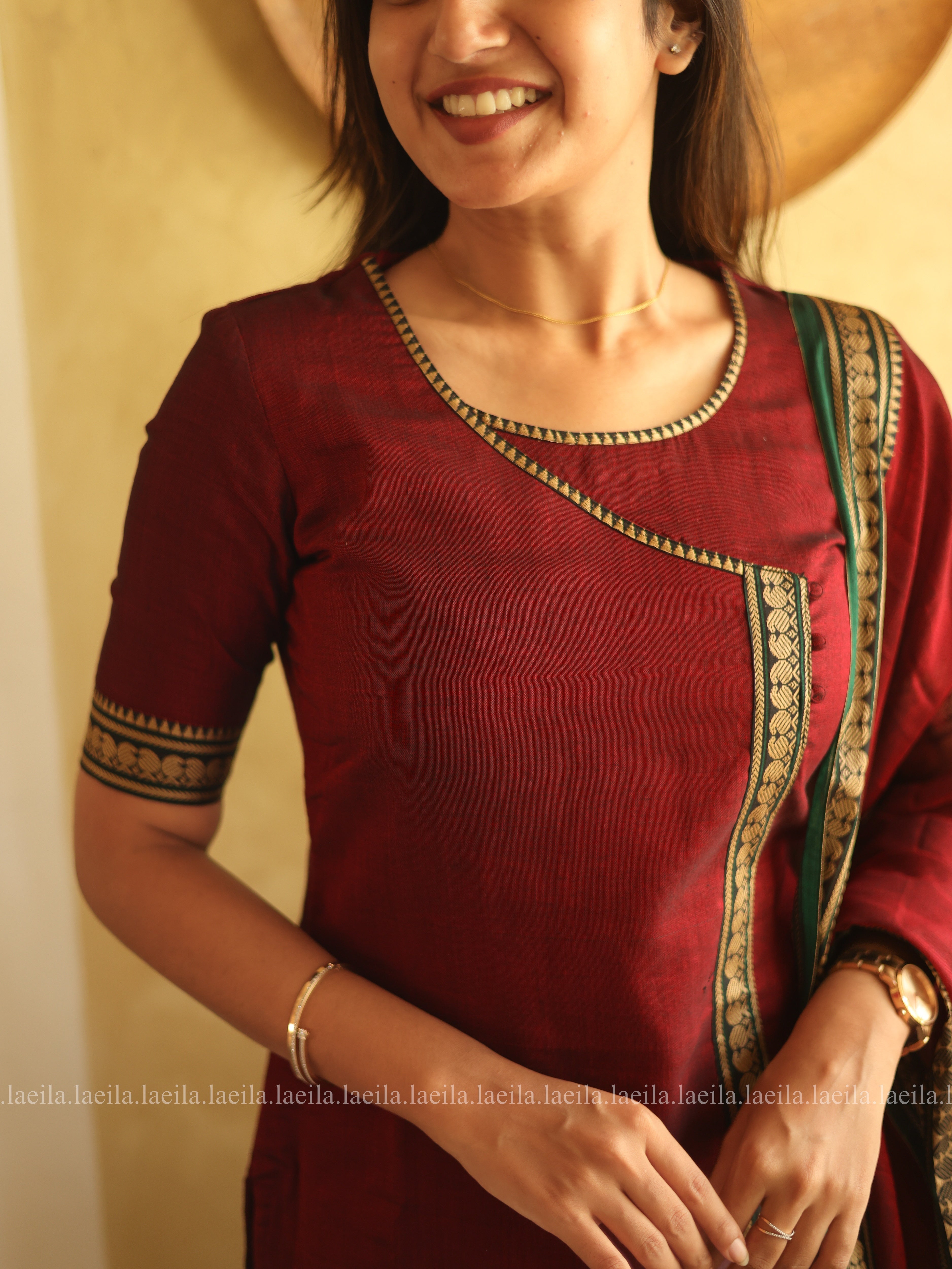 Maroon Malar Narayanpet Cotton Top & Dupatta Set