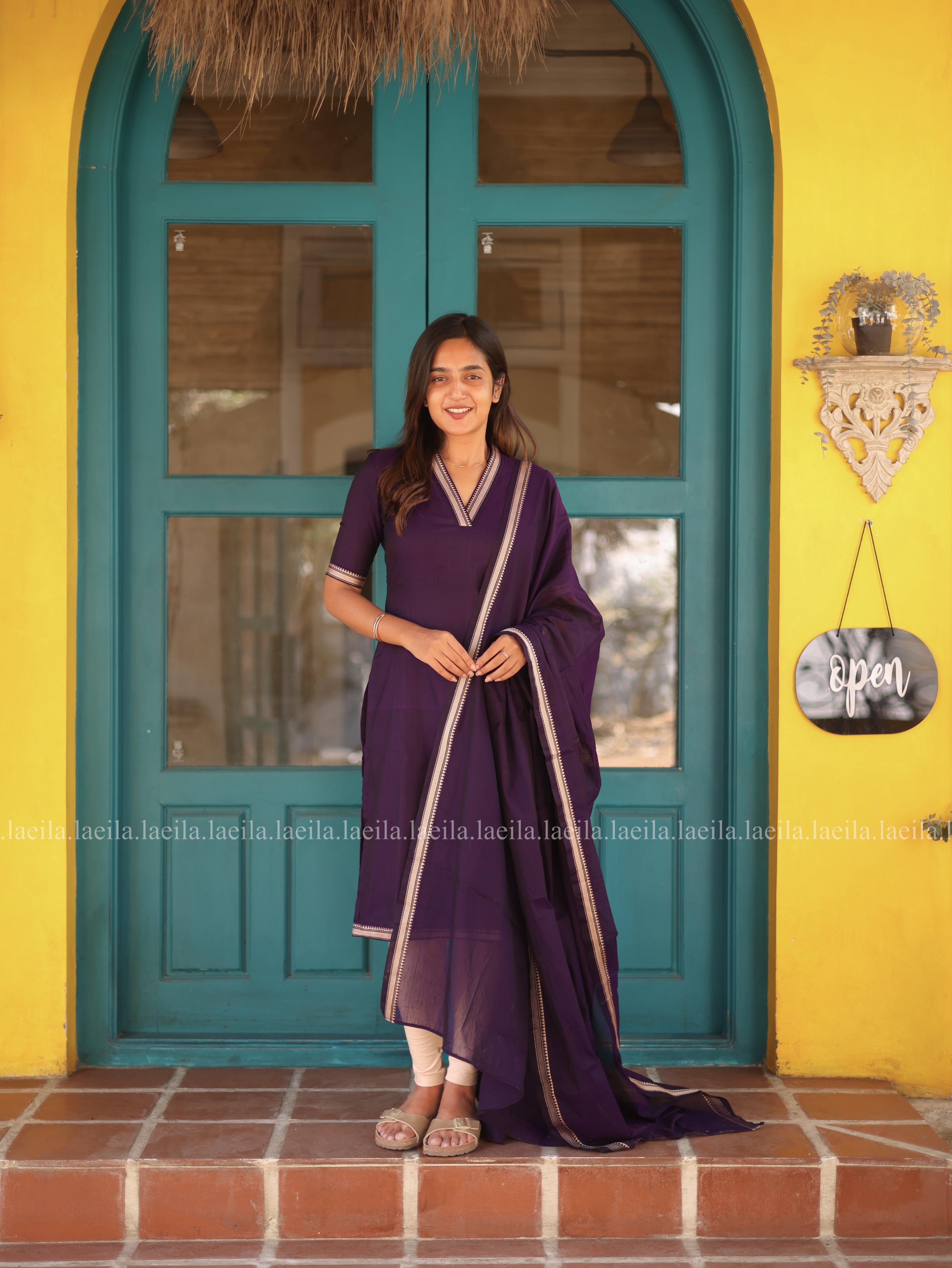 Purple Malar Narayanpet Cotton Top & Dupatta Set