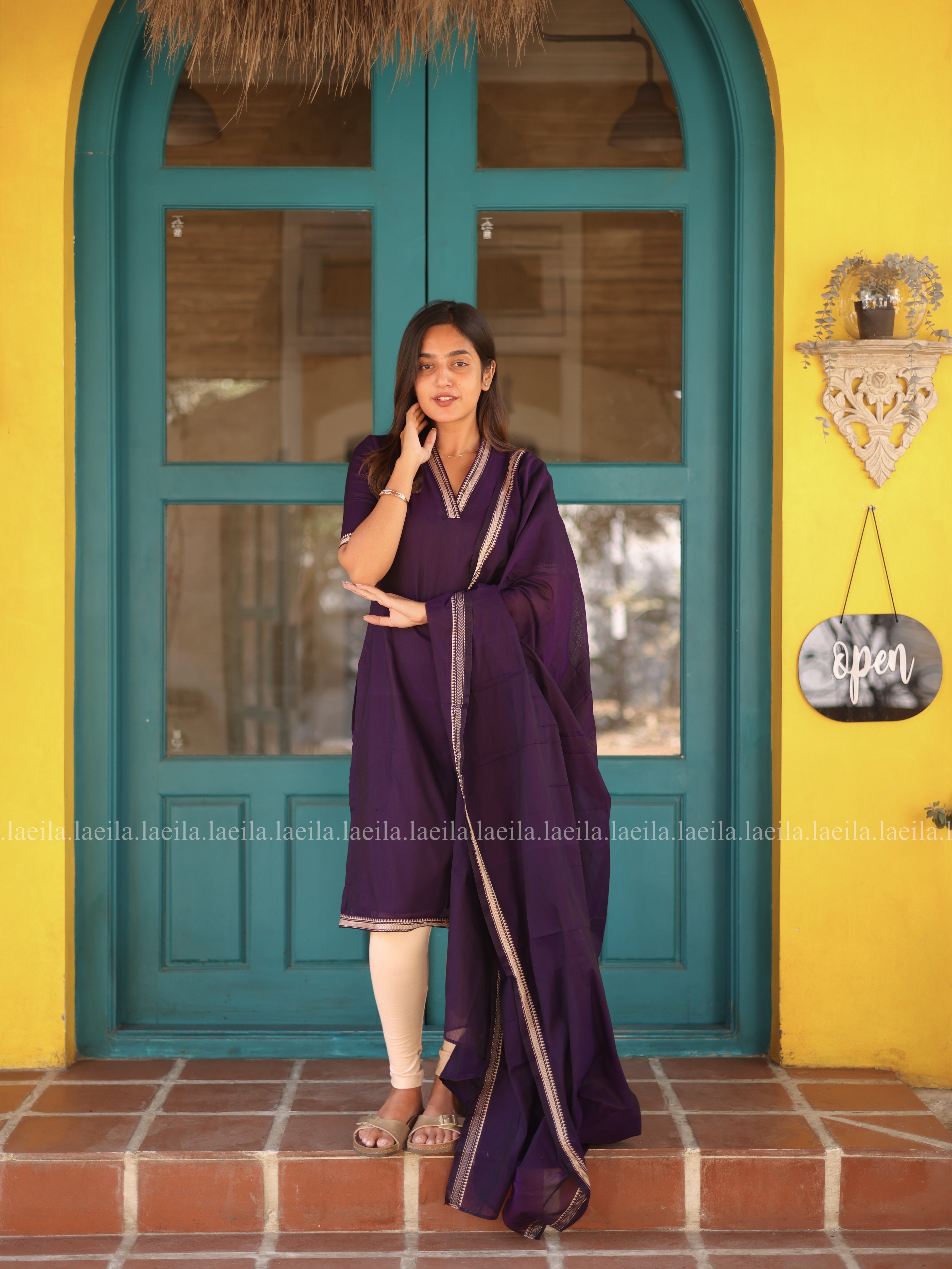 Purple Malar Narayanpet Cotton Top & Dupatta Set