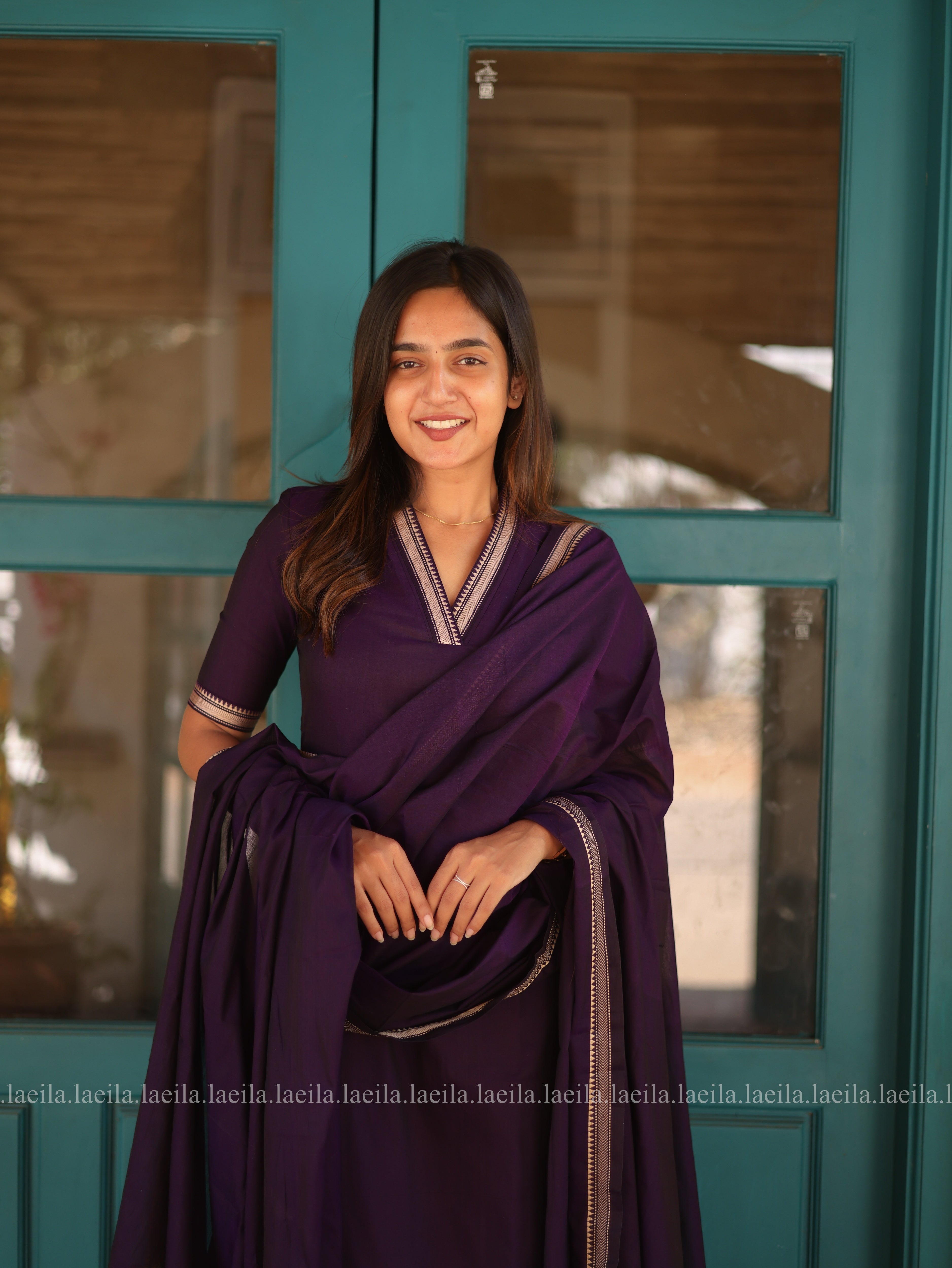 Purple Malar Narayanpet Cotton Top & Dupatta Set