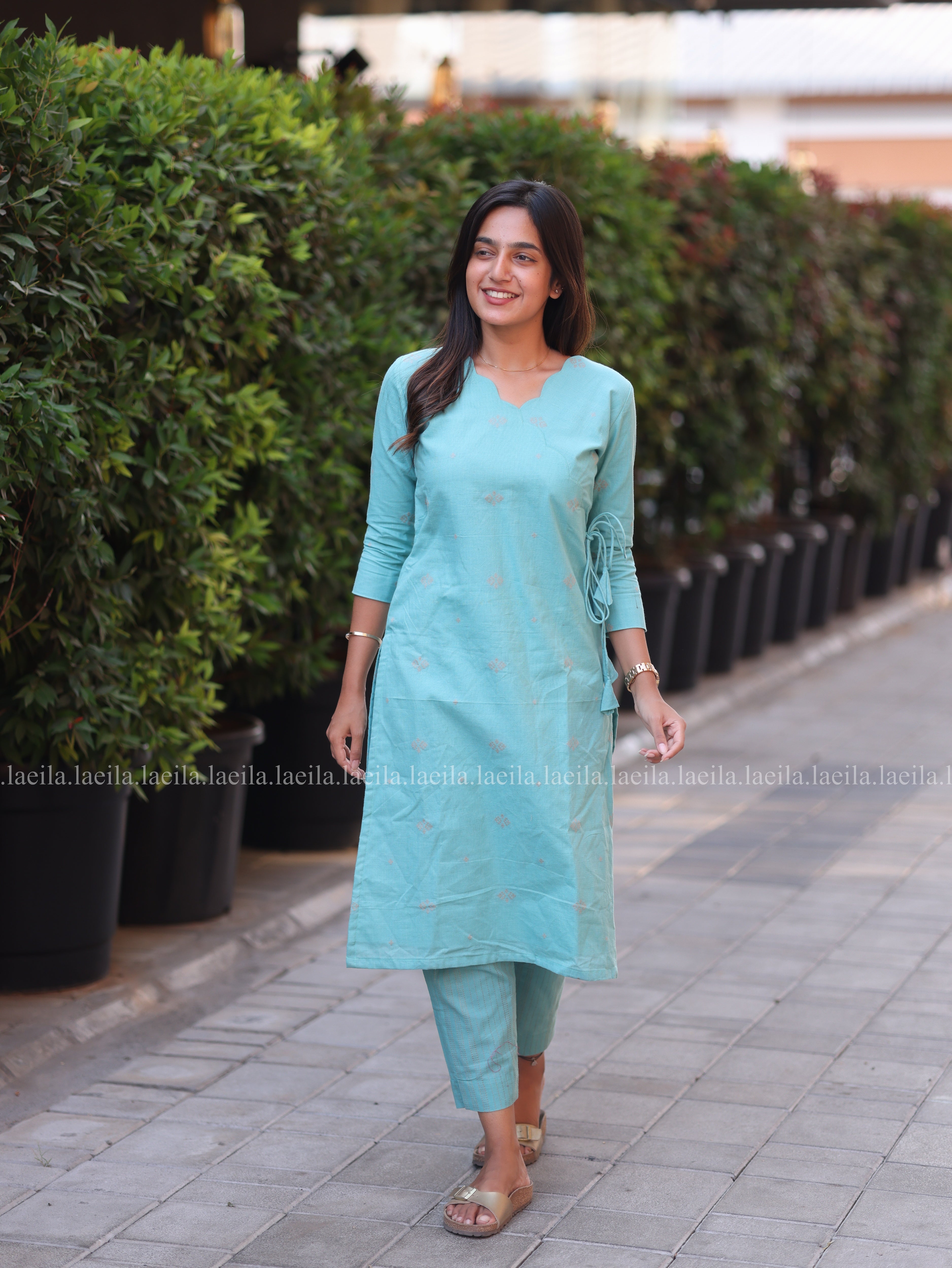 Sky blue scallop Meera Cotton co-ord set