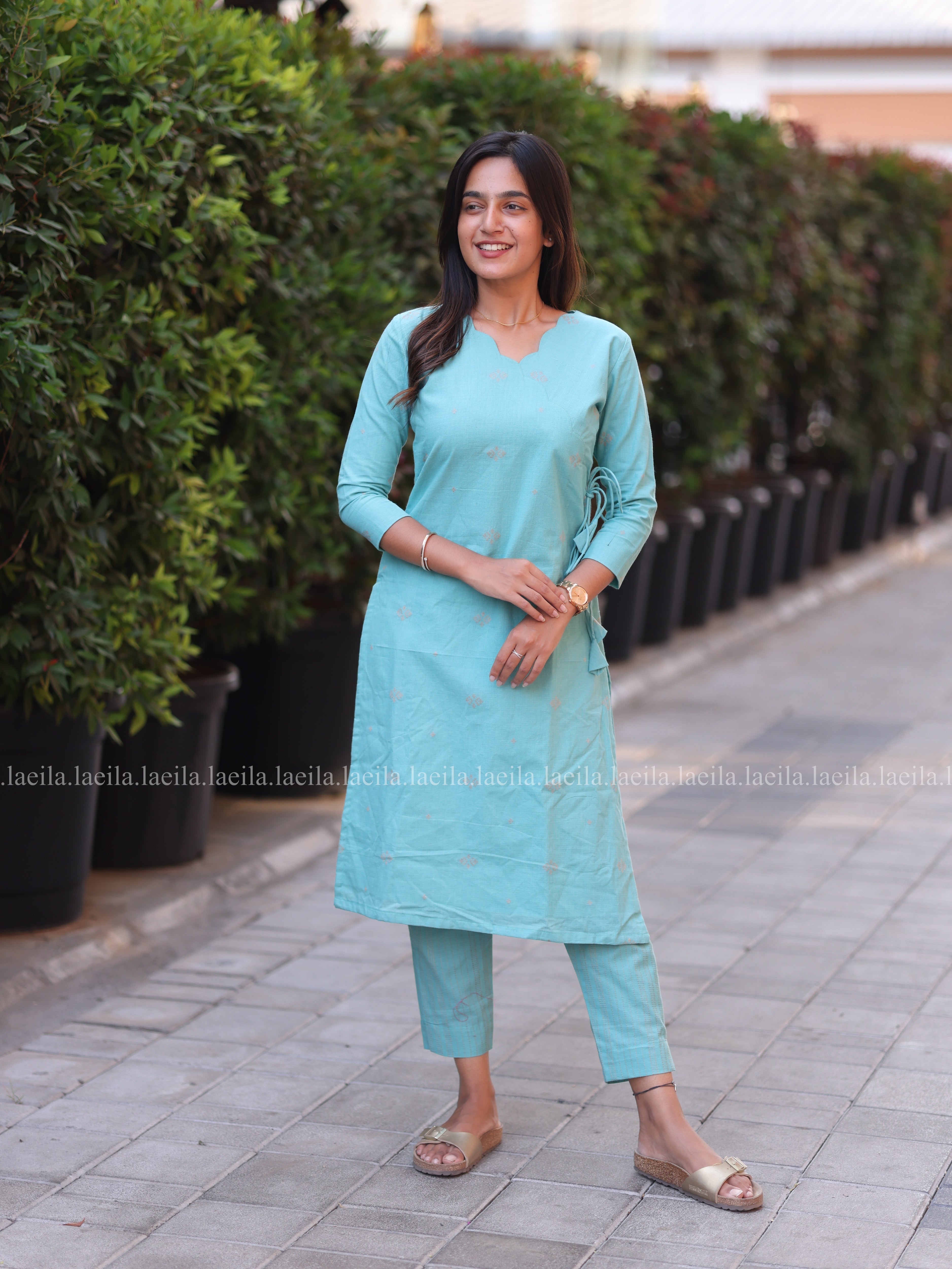 Sky blue scallop Meera Cotton co-ord set