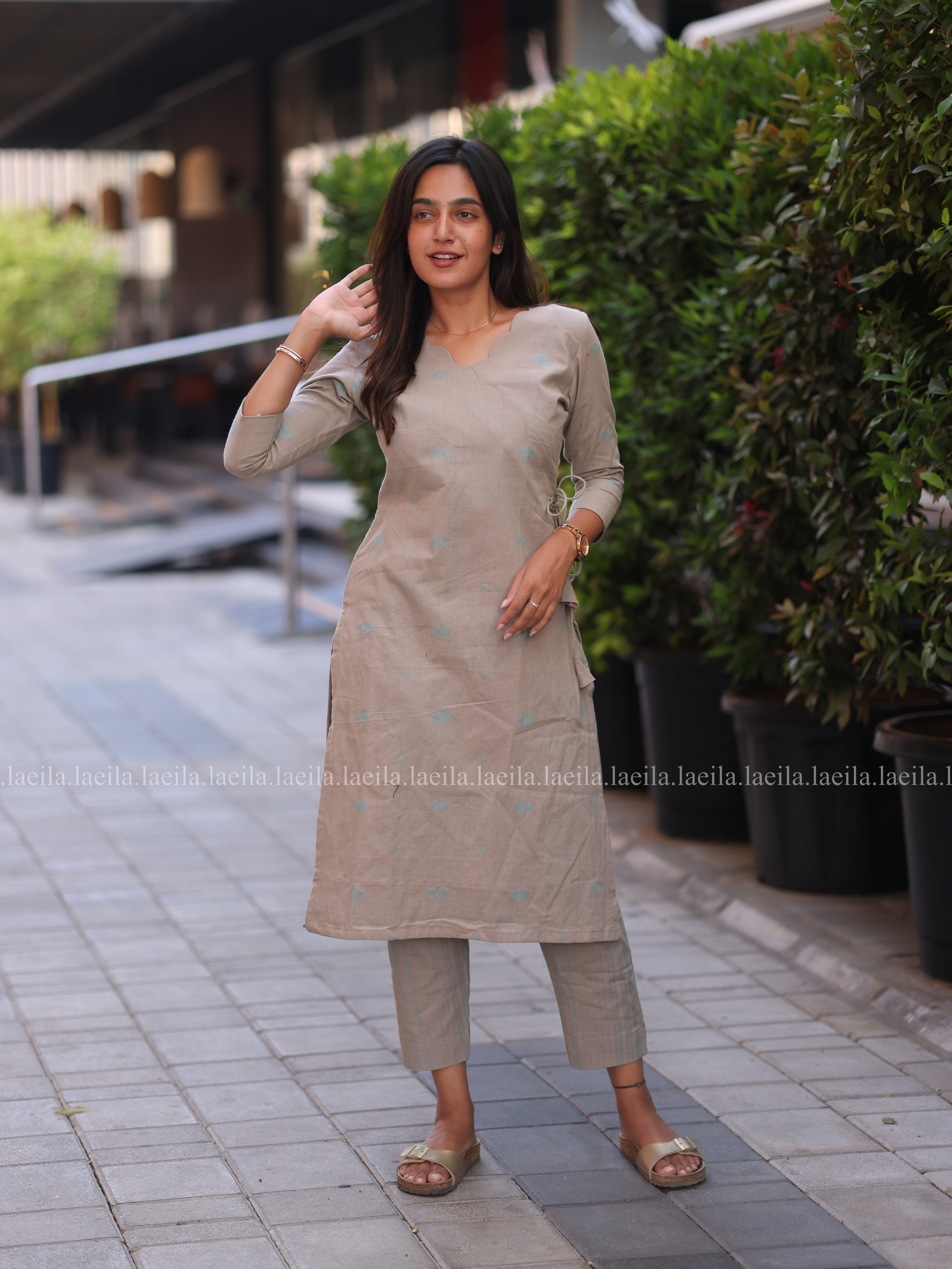 Ecru beige scallop Meera Cotton co-ord set