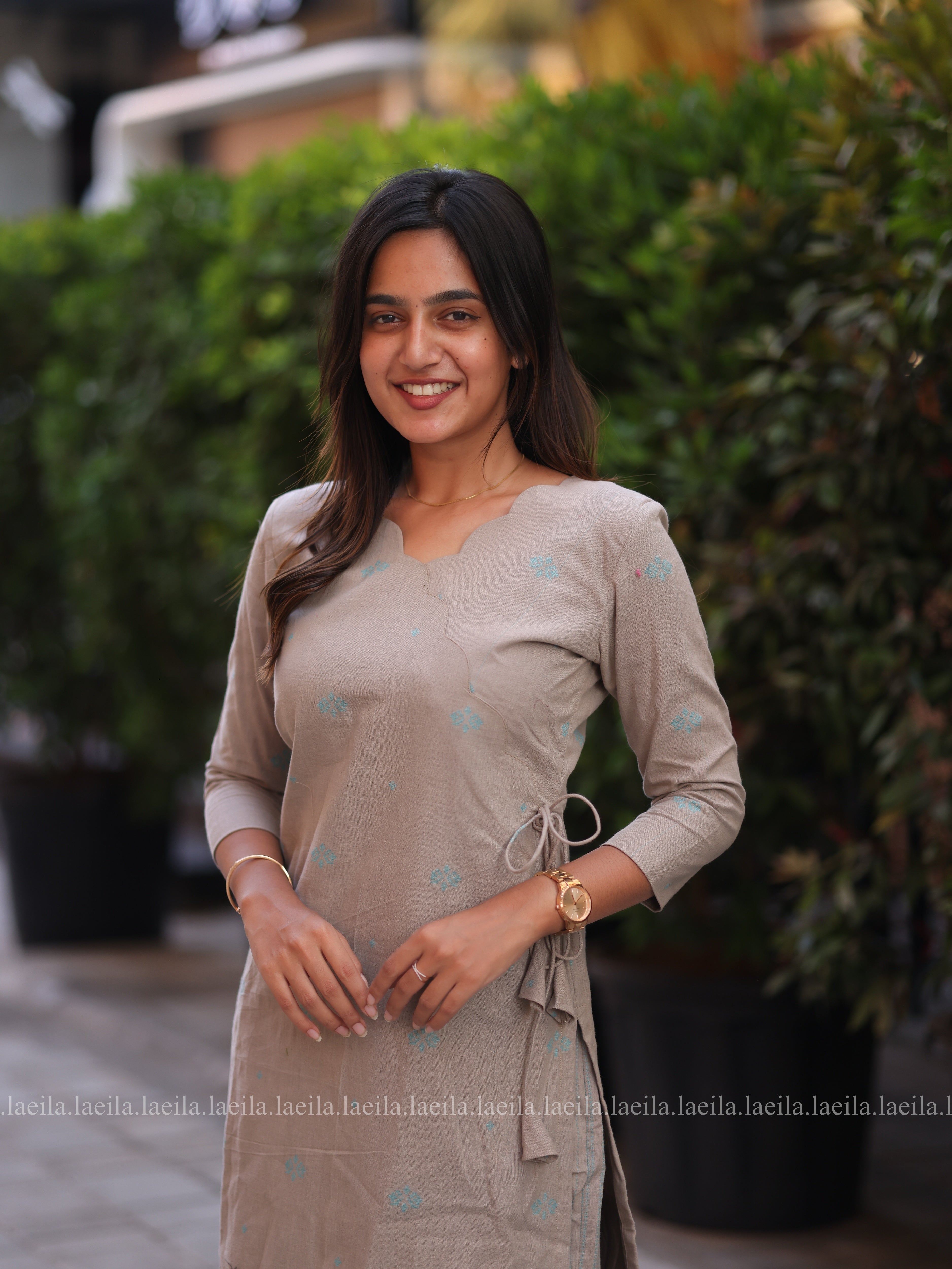 Ecru beige scallop Meera Cotton co-ord set