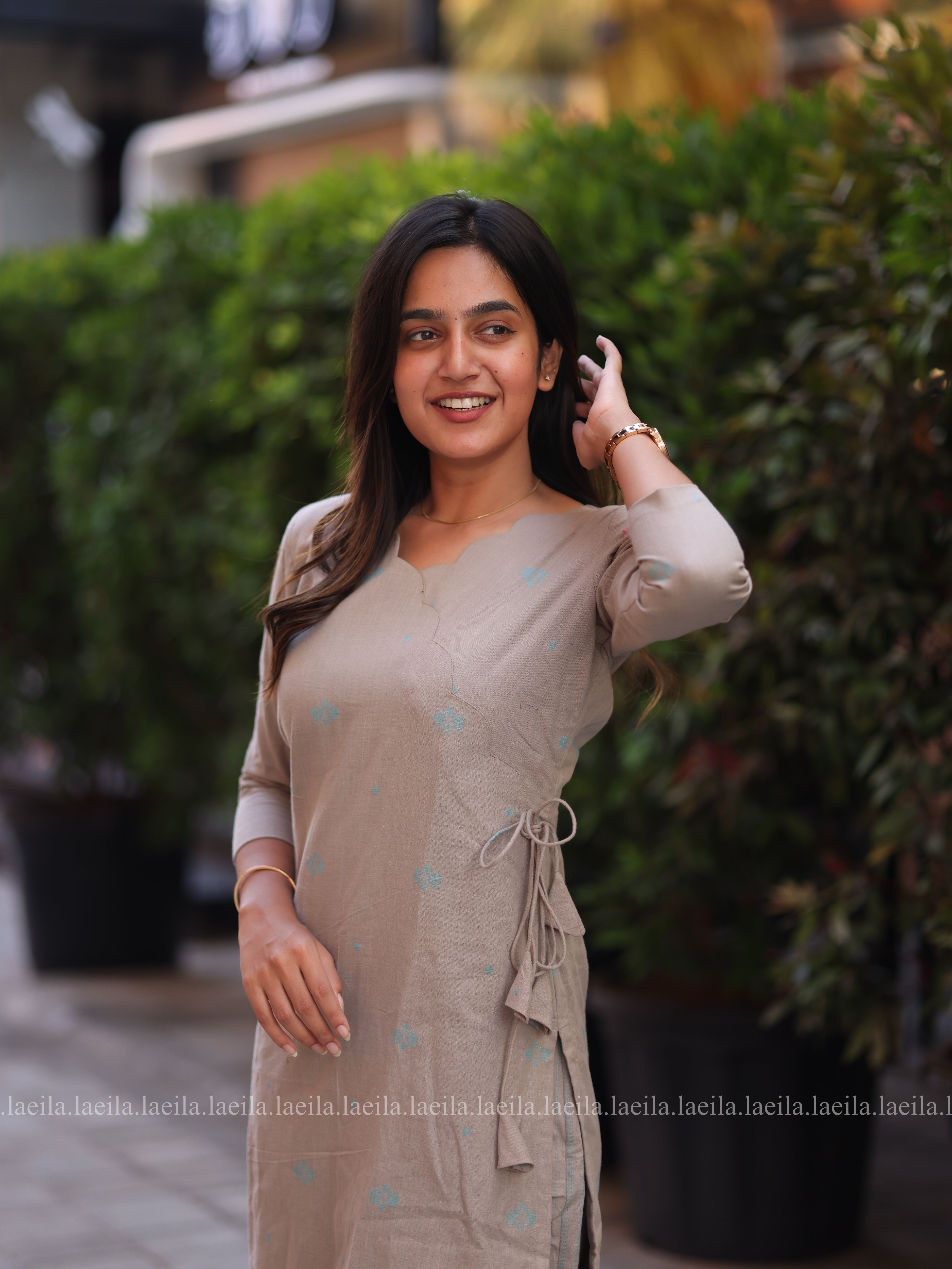 Ecru beige scallop Meera Cotton co-ord set