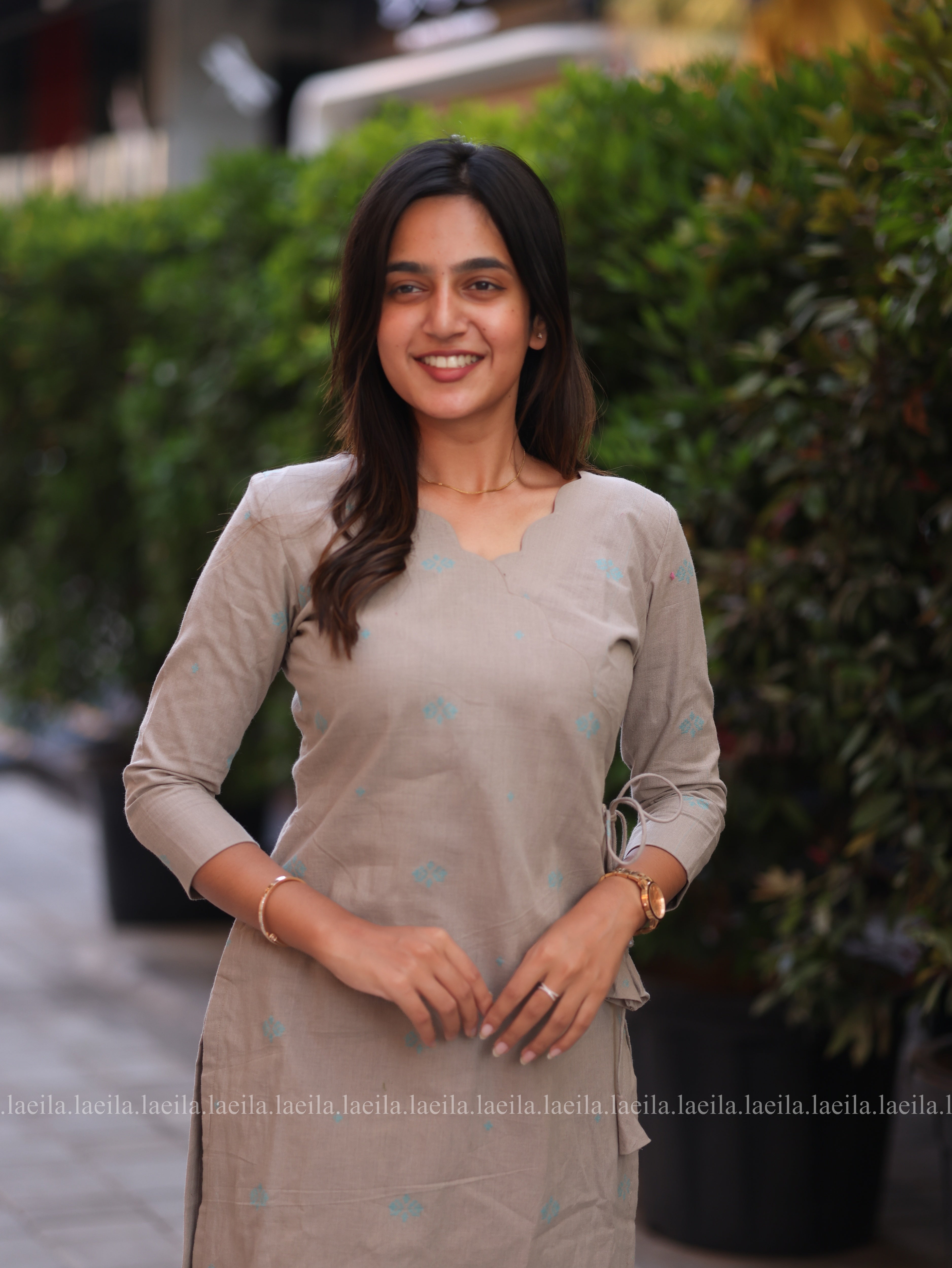 Ecru beige scallop Meera Cotton co-ord set