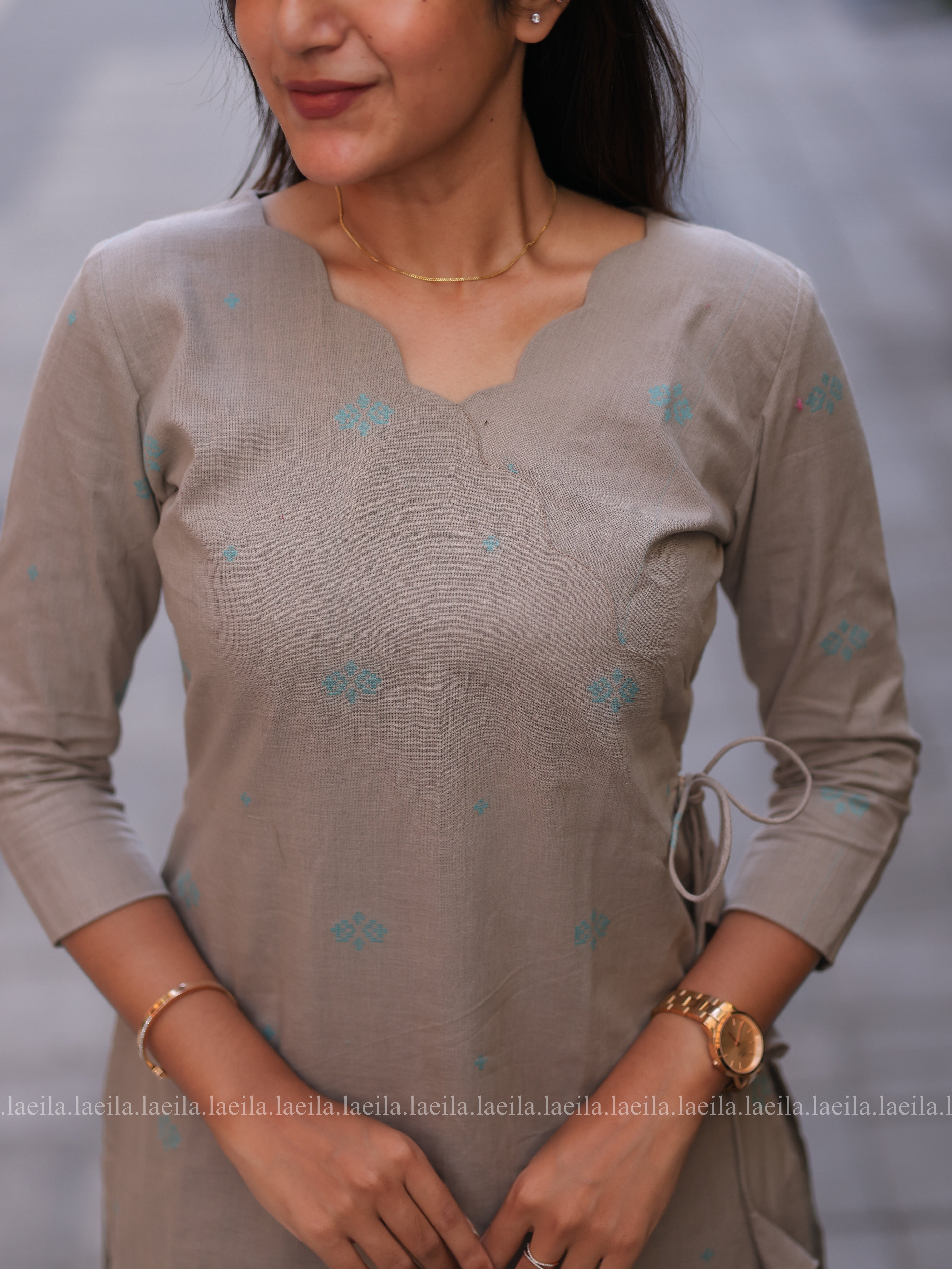 Ecru beige scallop Meera Cotton co-ord set