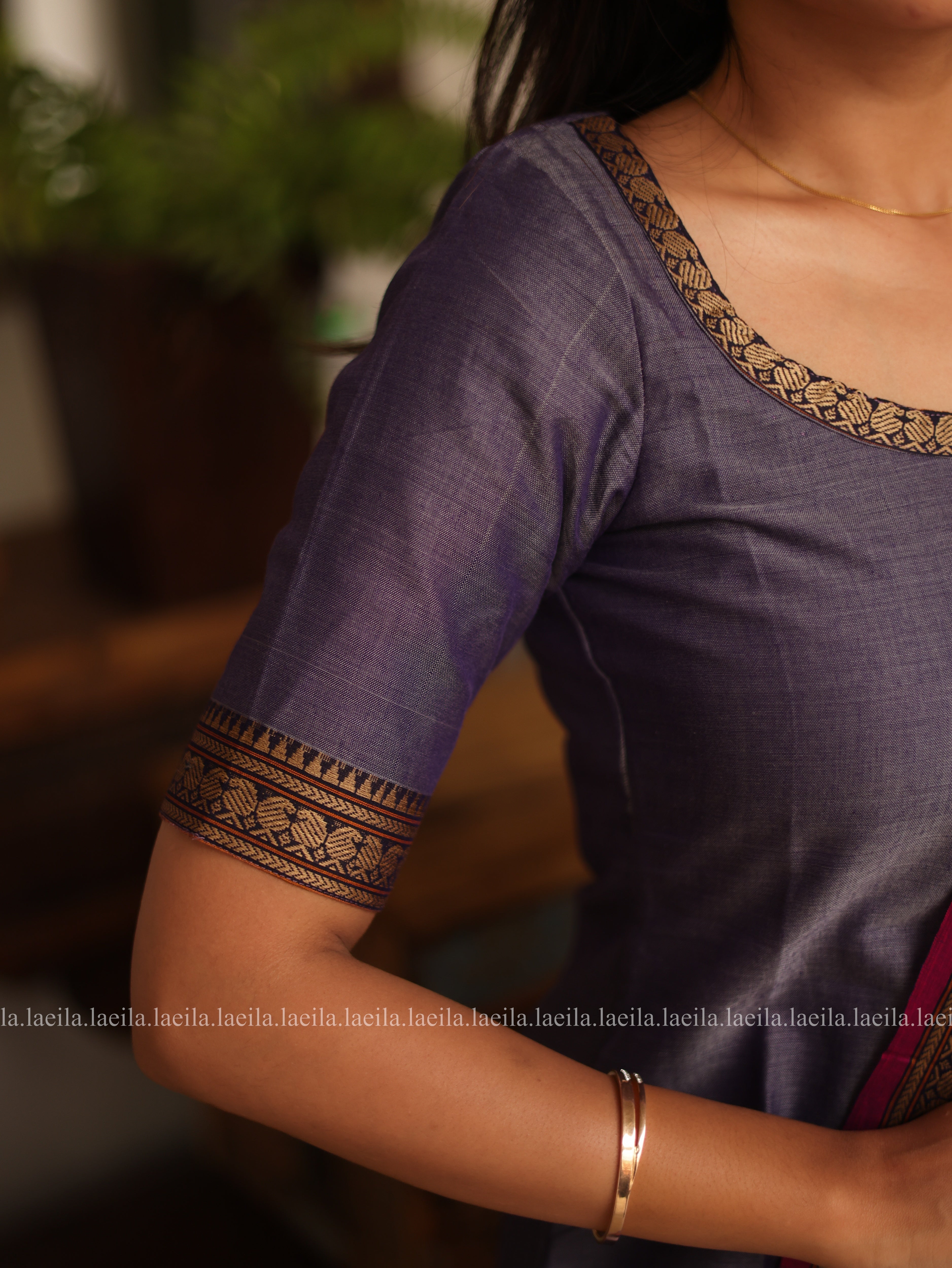 Lavender with Pink Border Malar Narayanpet Cotton Top & Dupatta Set