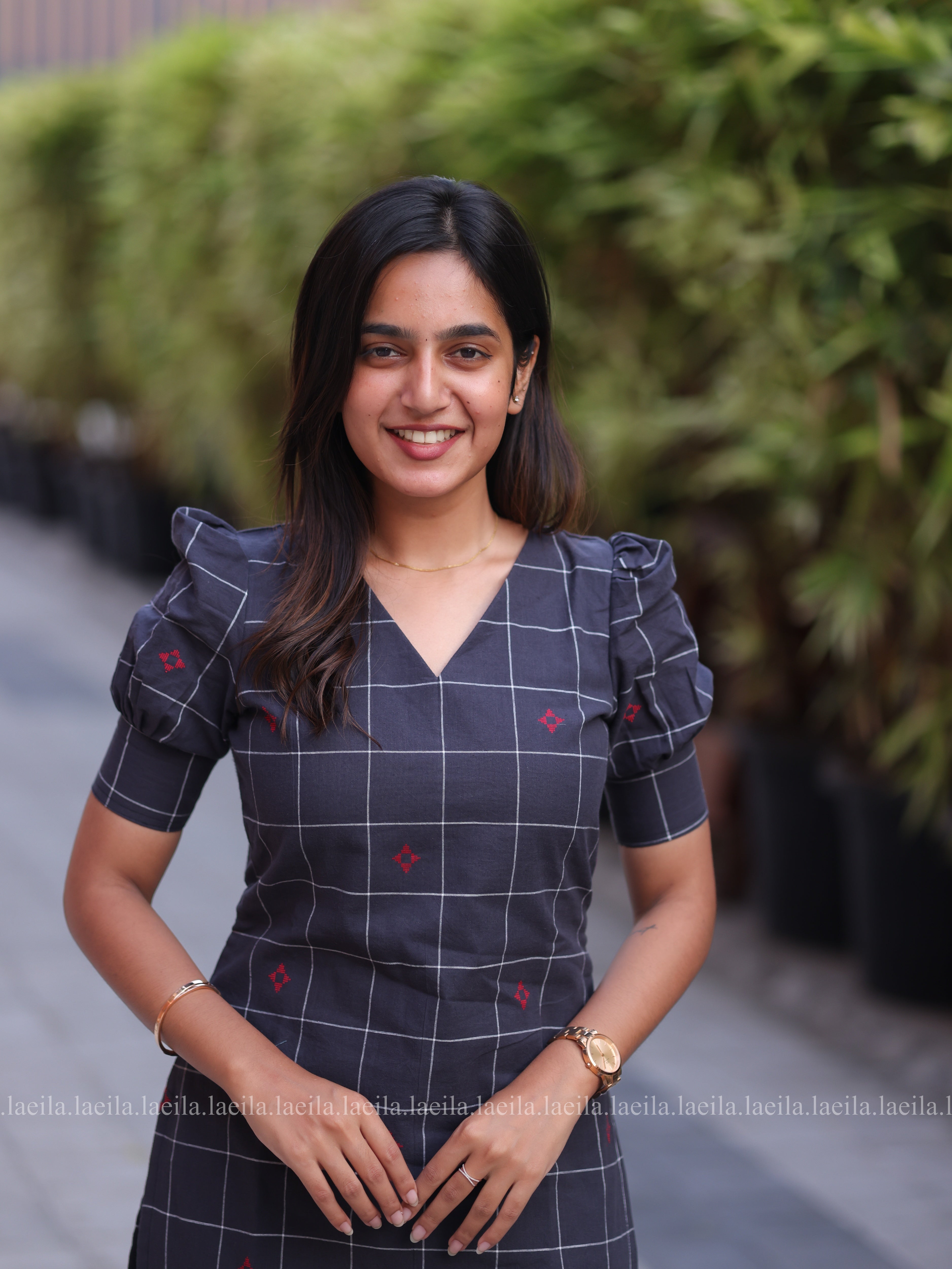 Dark grey top & half white pant set