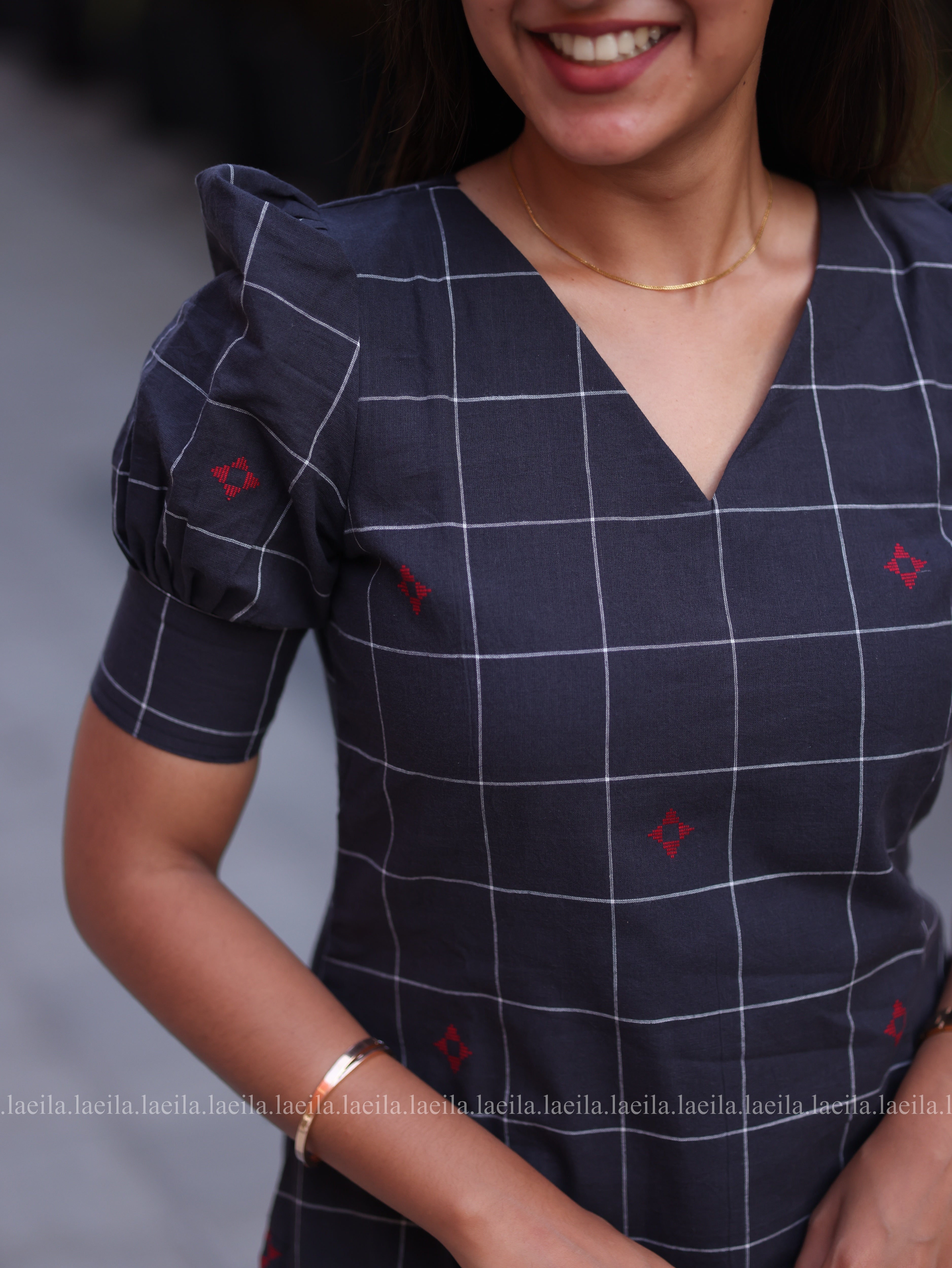 Dark grey top & half white pant set