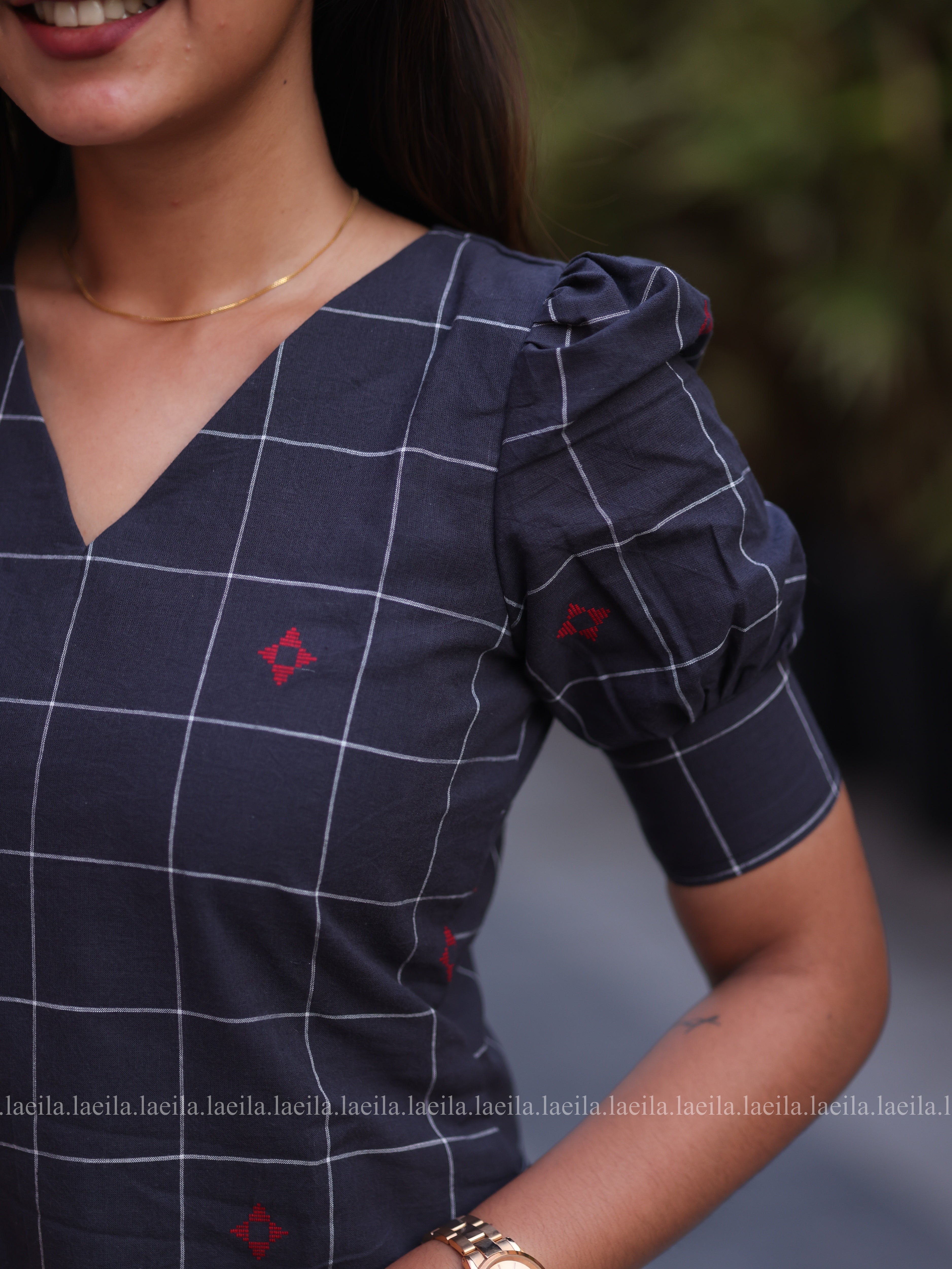 Dark grey top & half white pant set