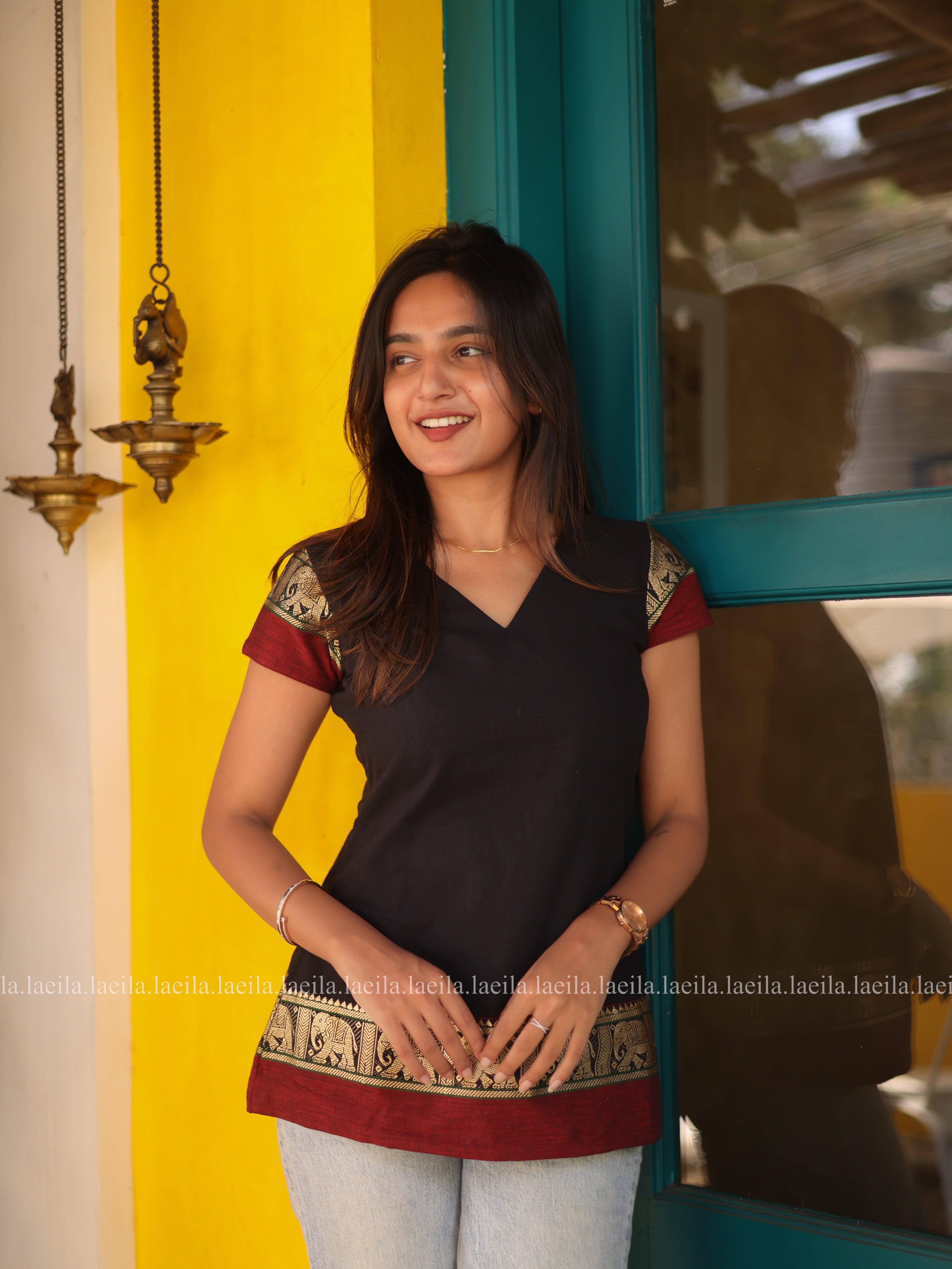 Maya Black Short Sleeve Top