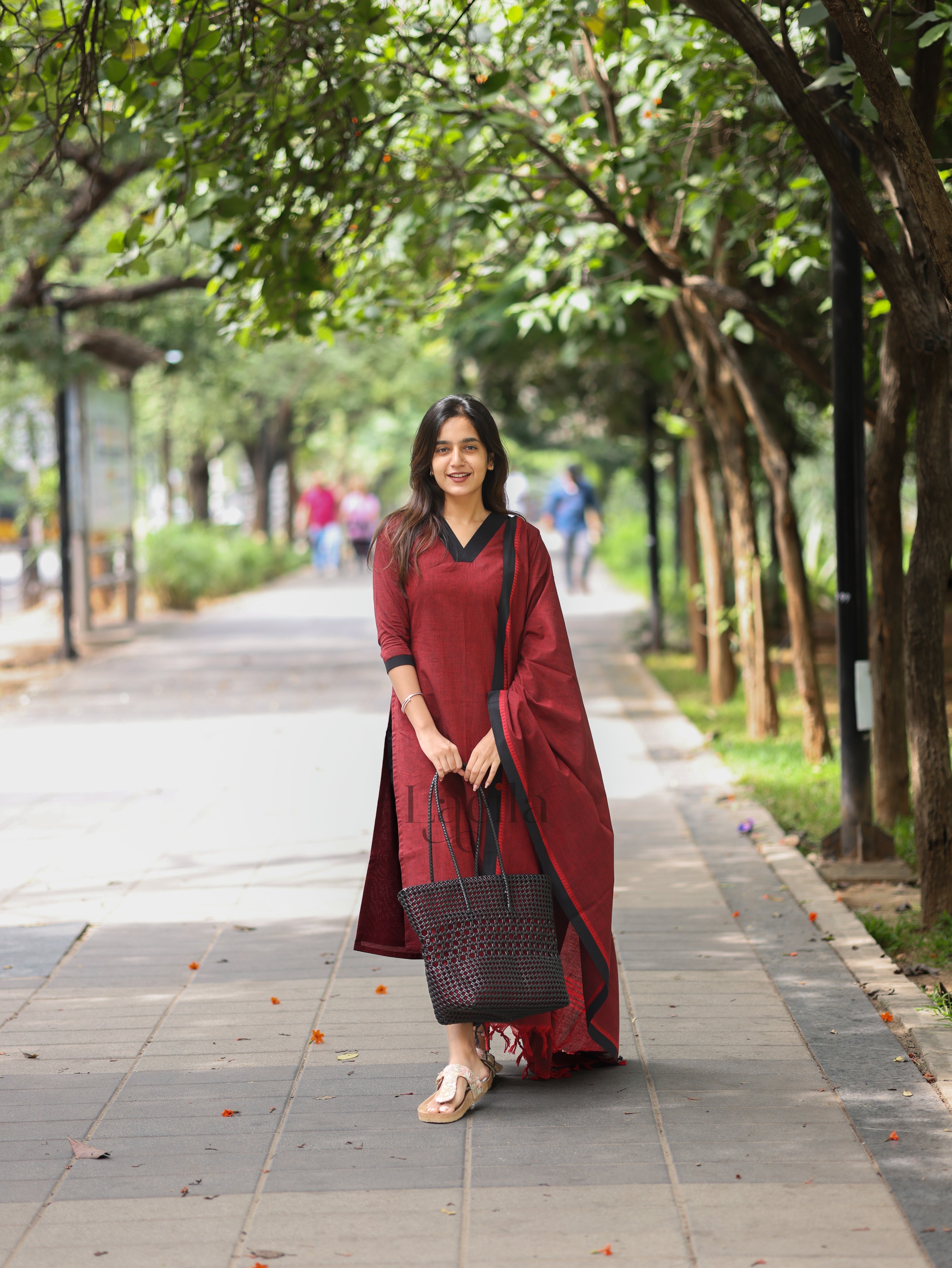Maroon and black Cotton Kadhambari Set