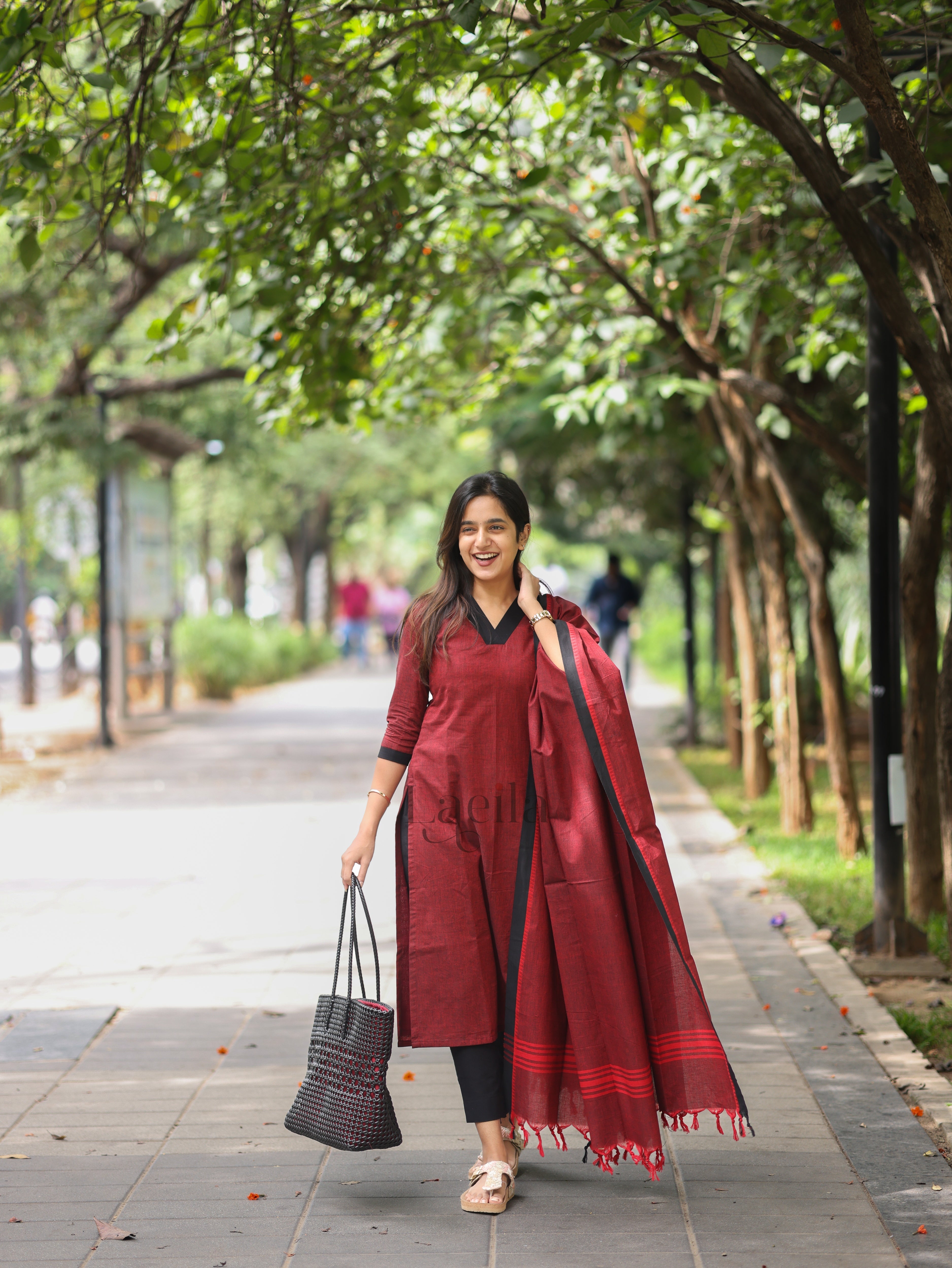 Maroon and black Cotton Kadhambari Set