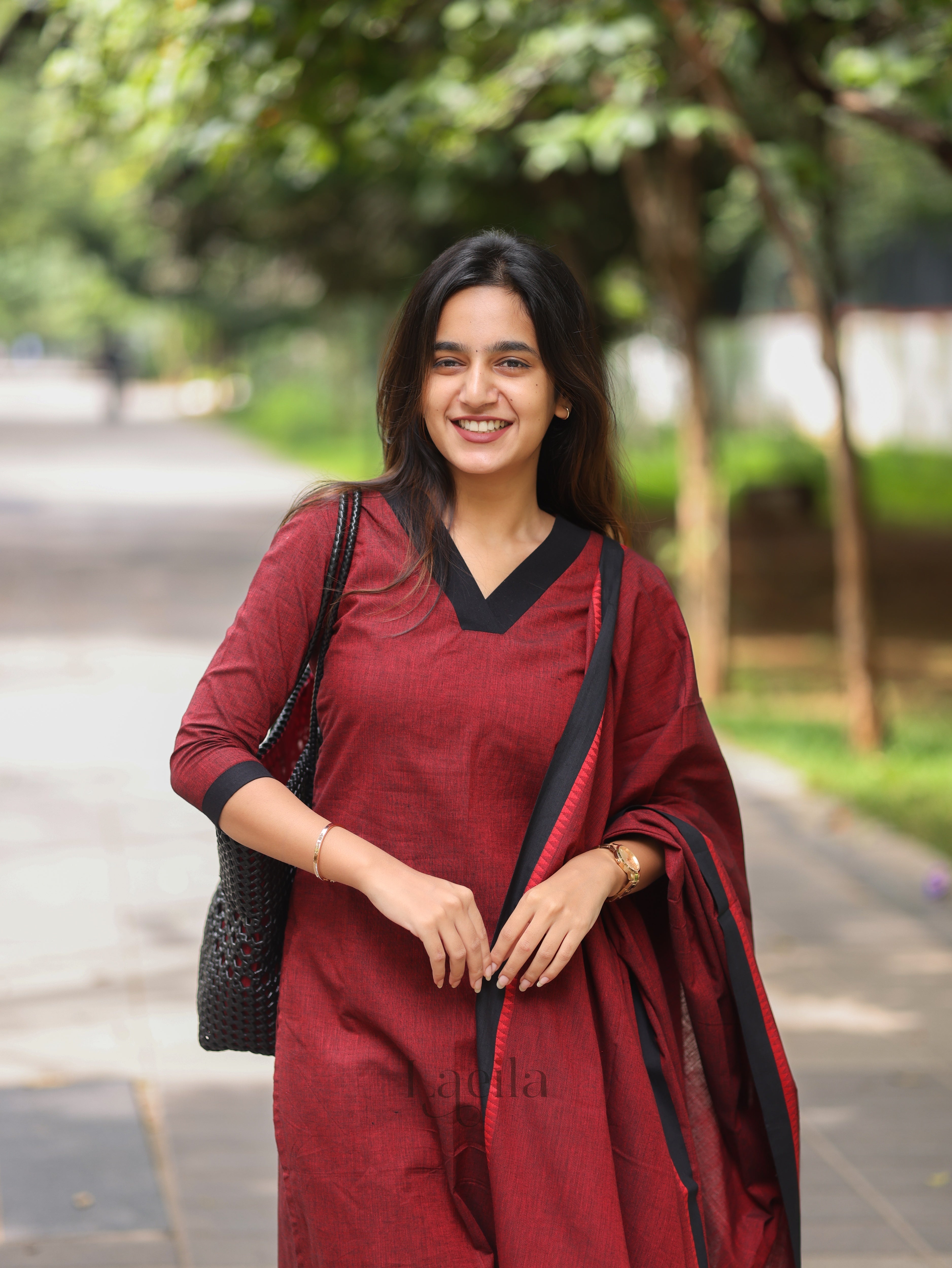 Maroon and black Cotton Kadhambari Set