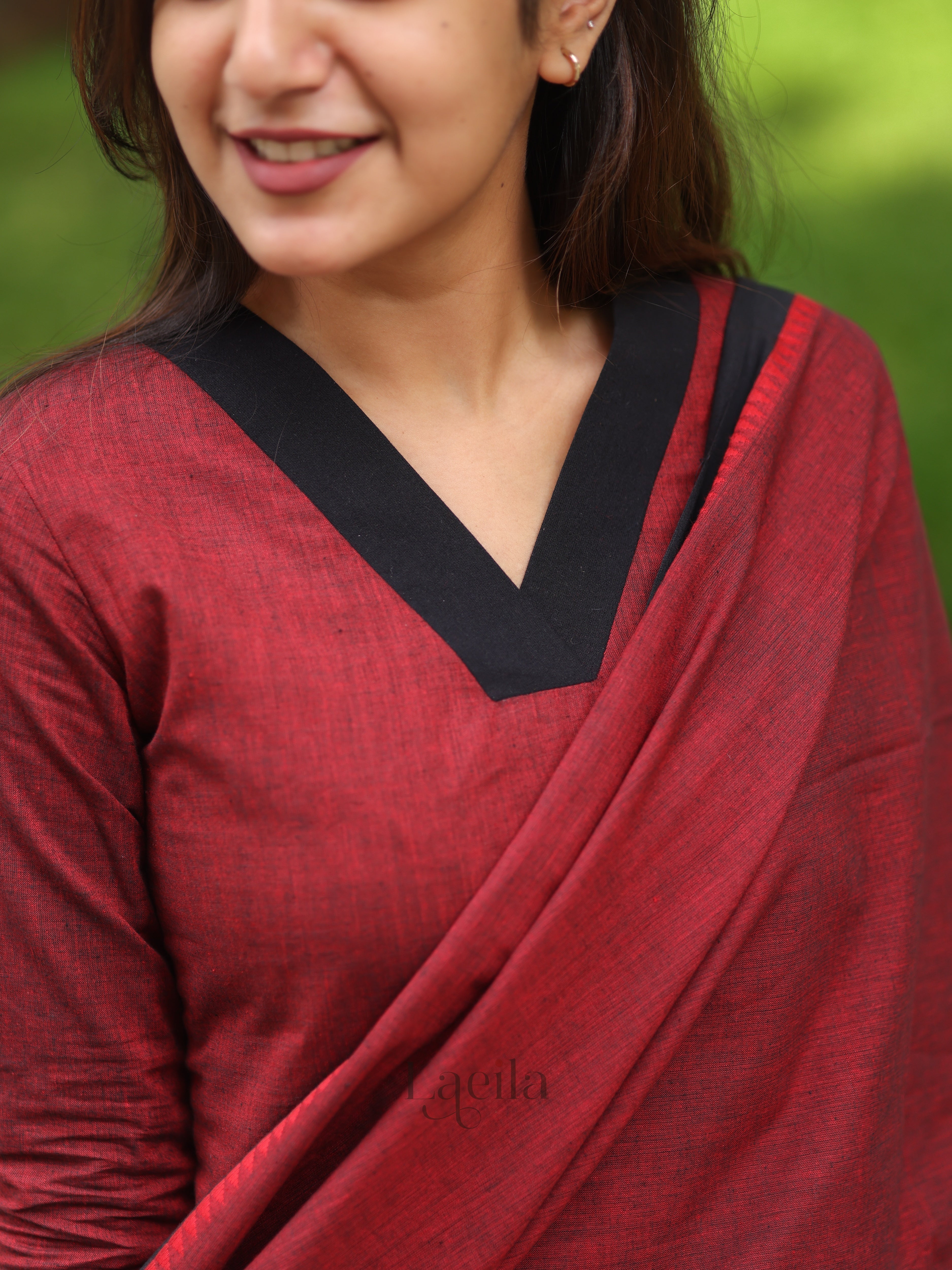 Maroon and black Cotton Kadhambari Set