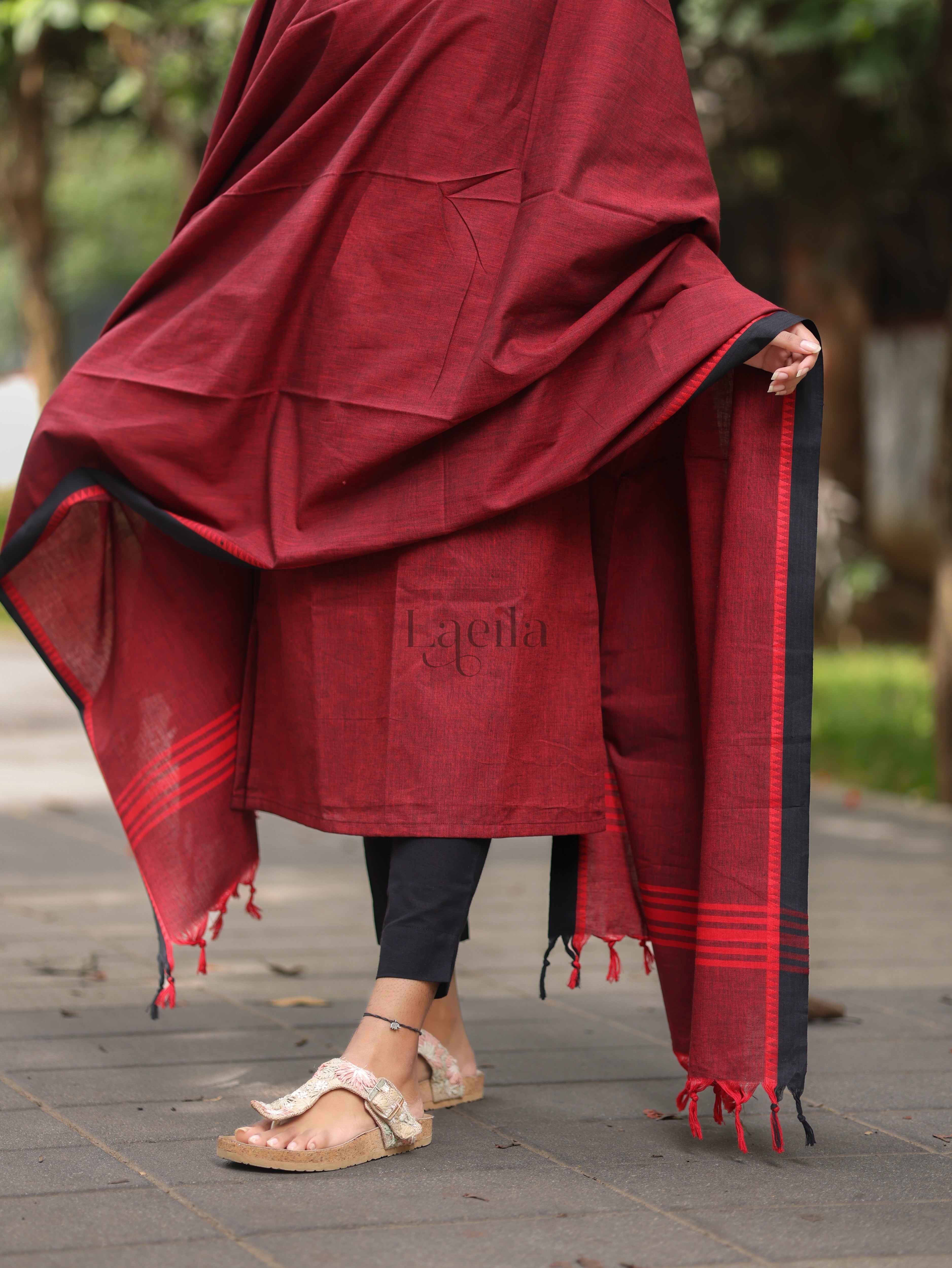 Maroon and black Cotton Kadhambari Set