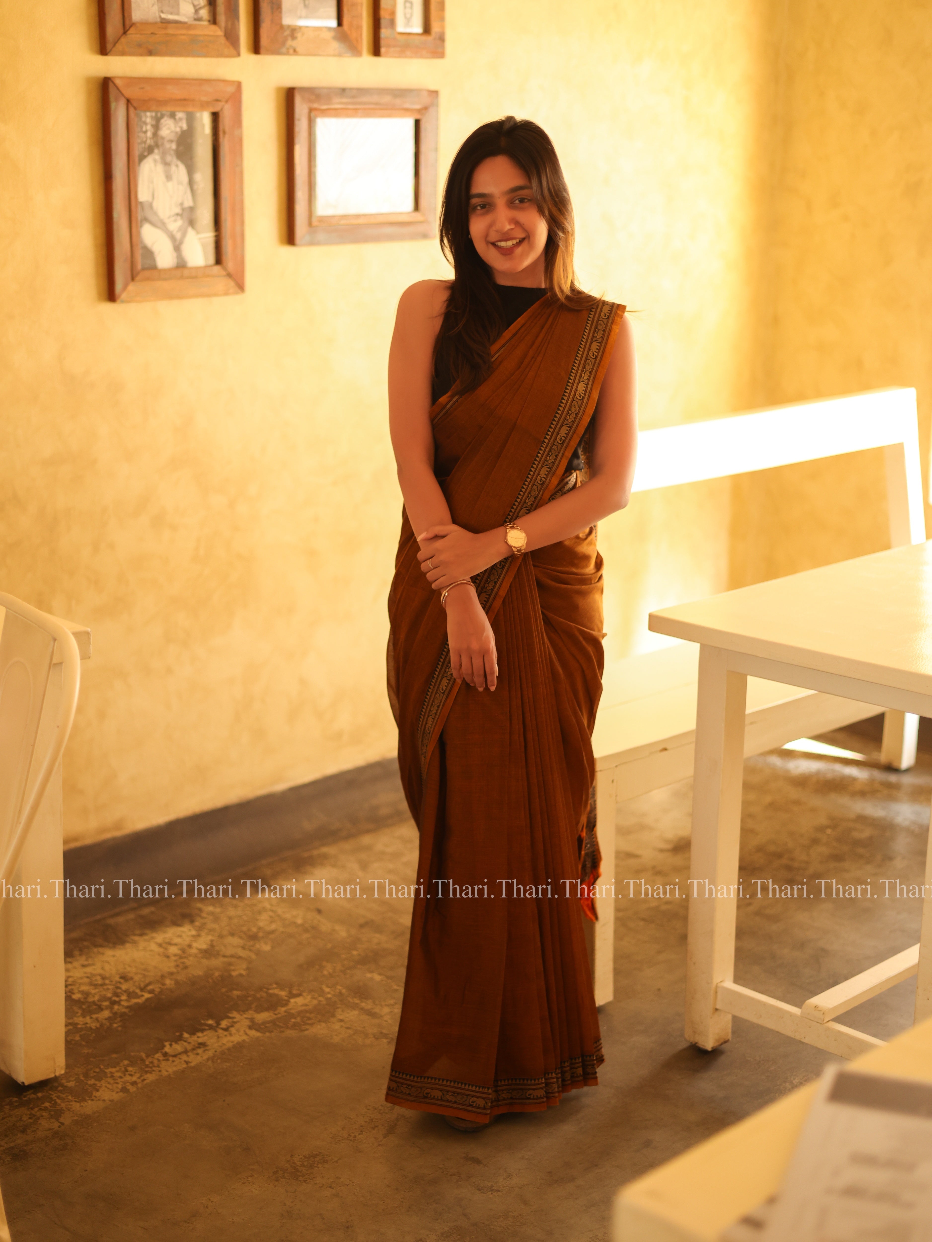 “Kanmani”  Brown Pure cotton Narayanpet saree