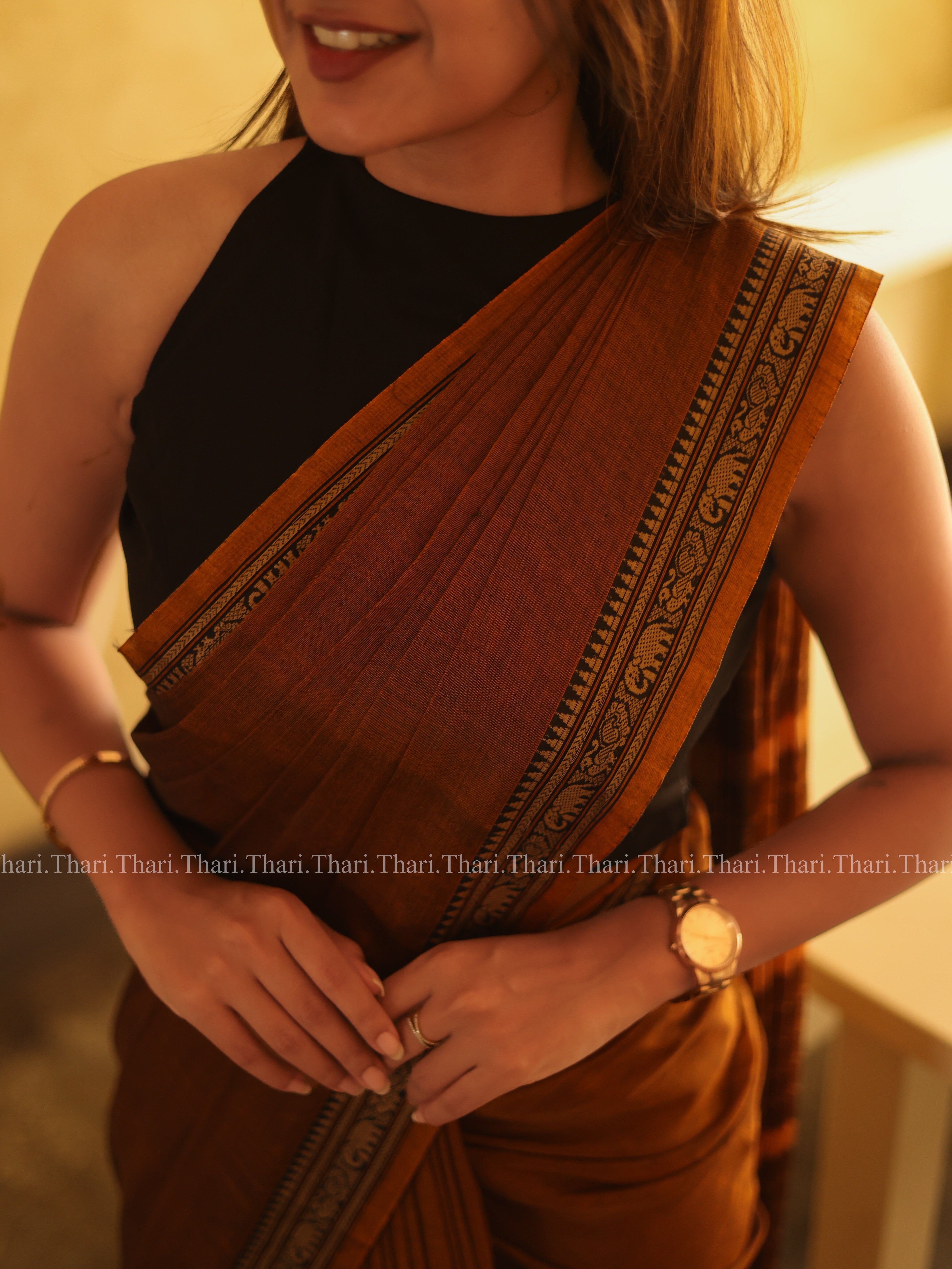 “Kanmani”  Brown Pure cotton Narayanpet saree