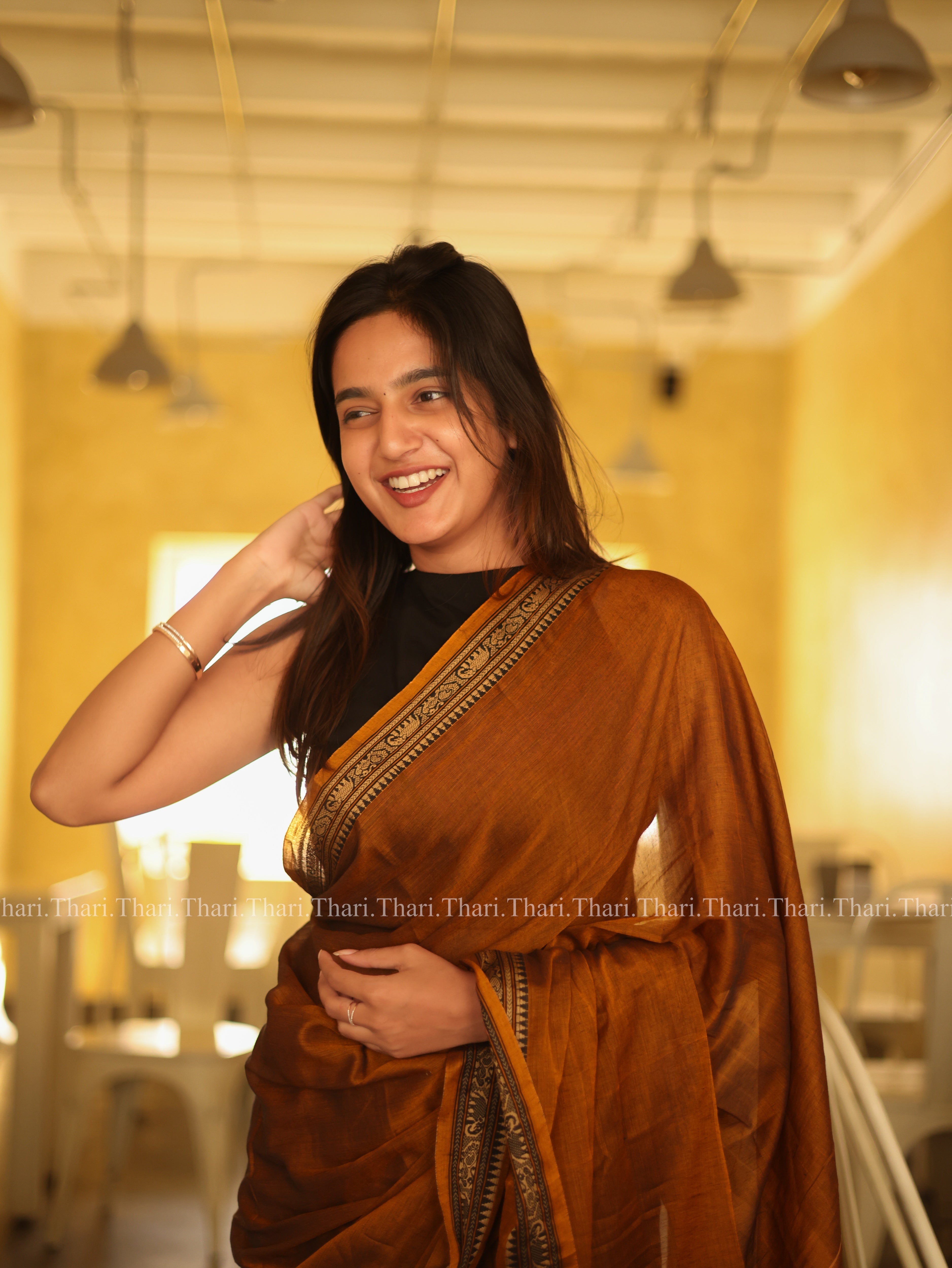 “Kanmani”  Brown Pure cotton Narayanpet saree