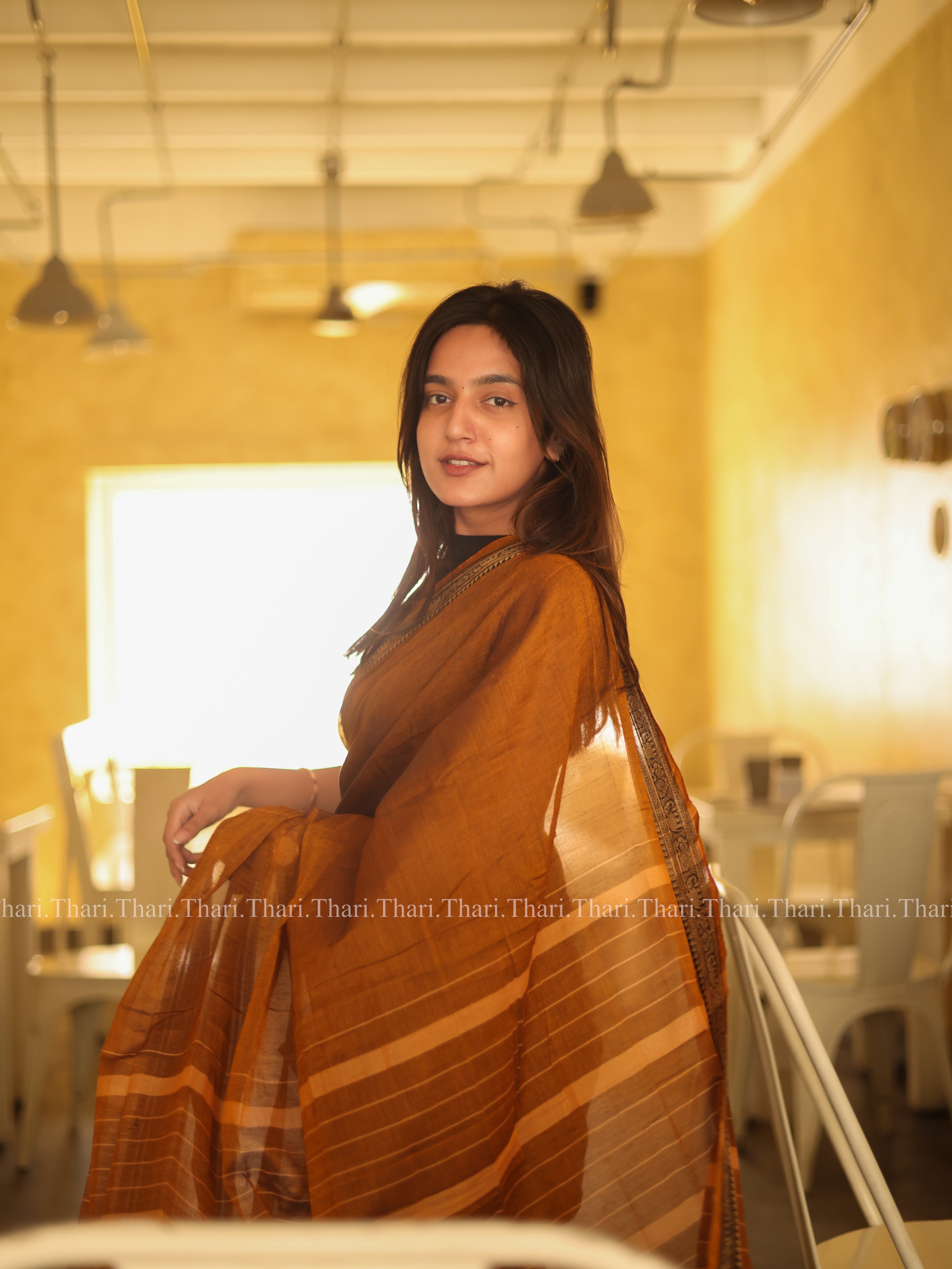 “Kanmani”  Brown Pure cotton Narayanpet saree