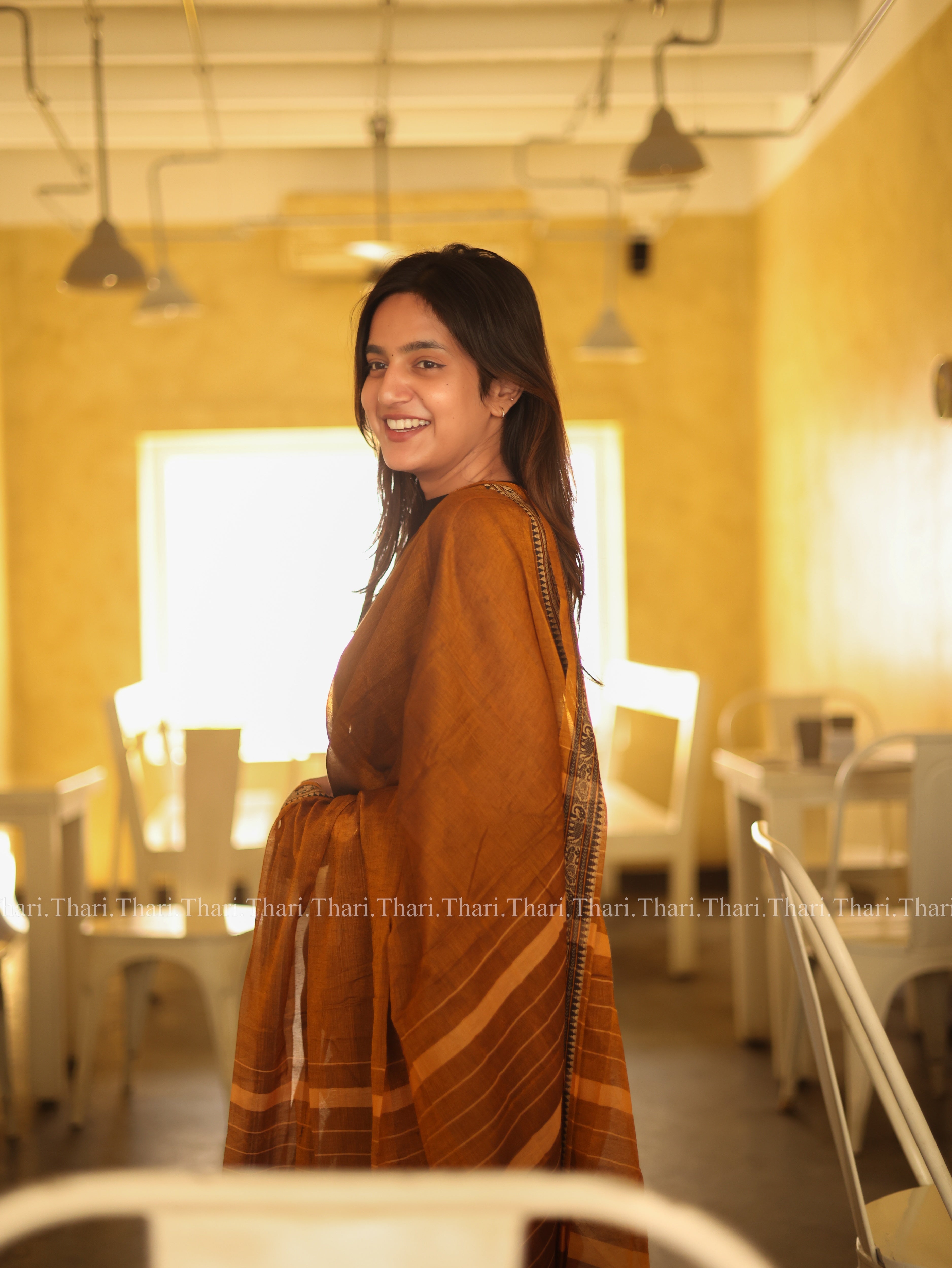 “Kanmani”  Brown Pure cotton Narayanpet saree