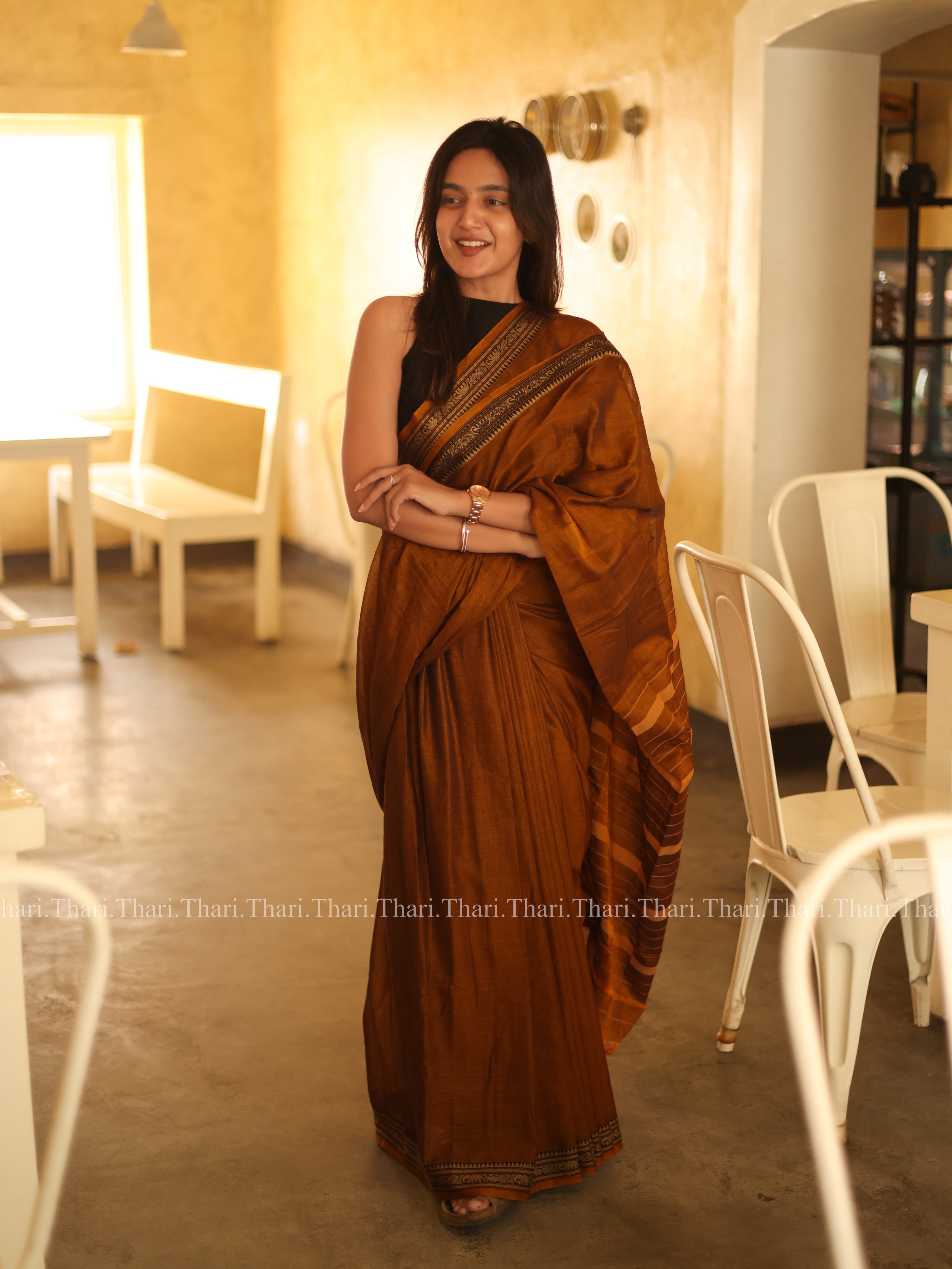 “Kanmani”  Brown Pure cotton Narayanpet saree