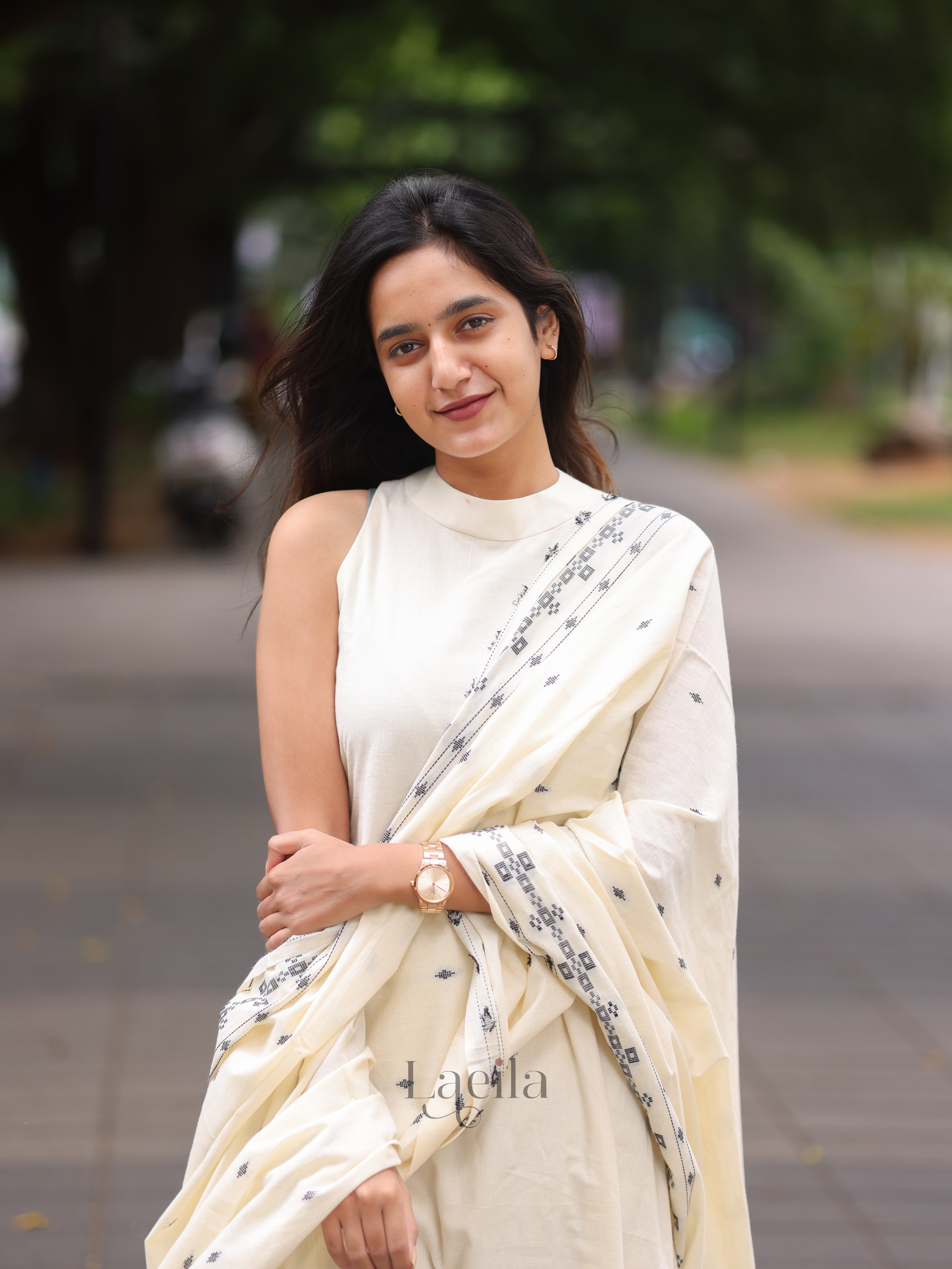 White Handloom Cotton Kadhambari Set (Pant / Bottom Only)