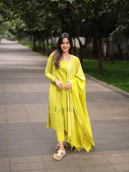 Lime Green Cotton Kadhambari Set