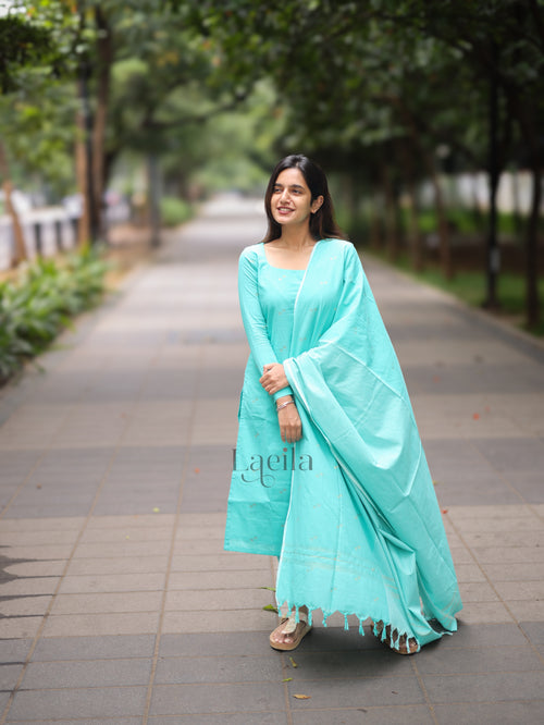 Blue Cotton Kadhambari Set