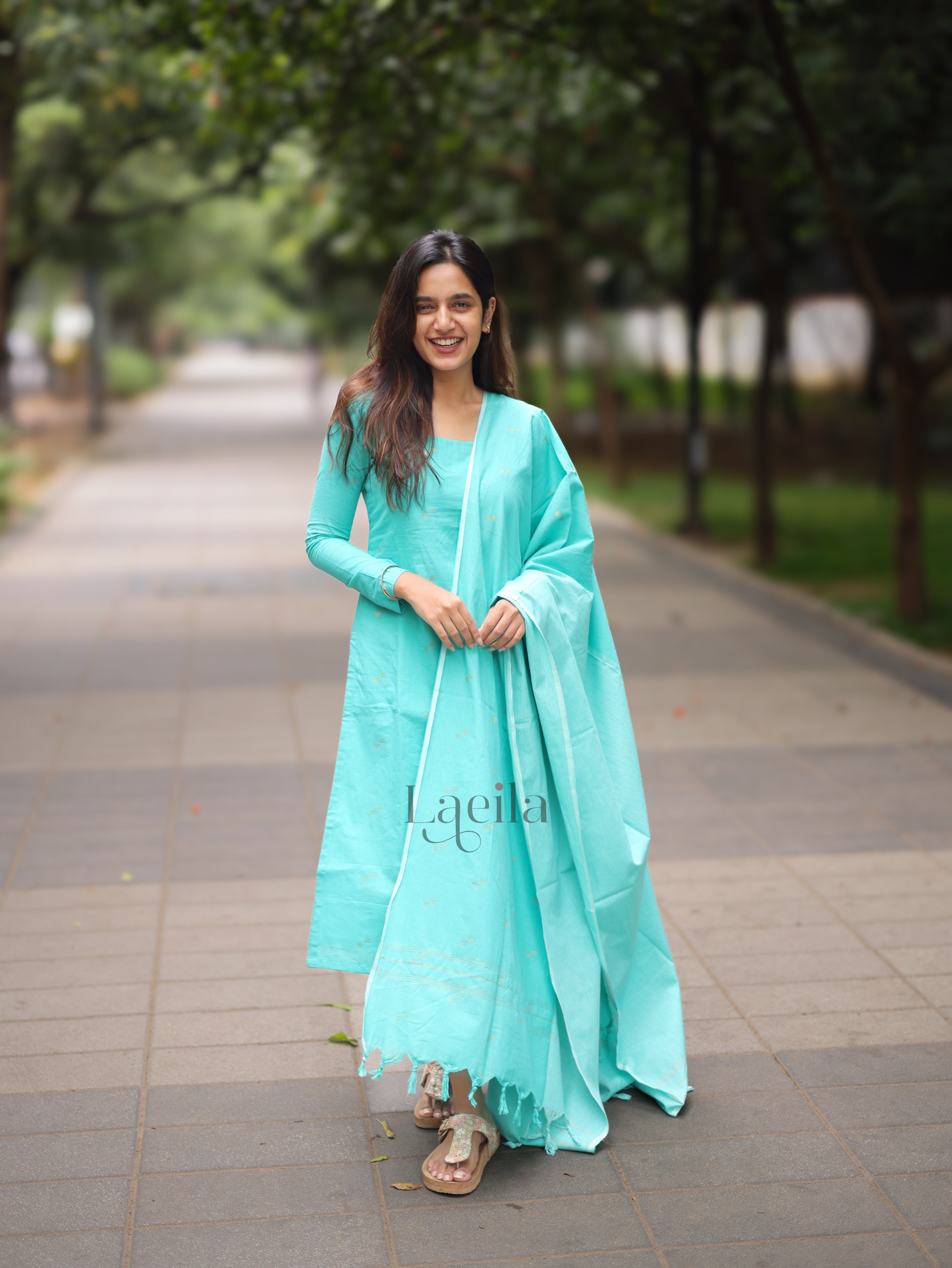 Blue Cotton Kadhambari Set