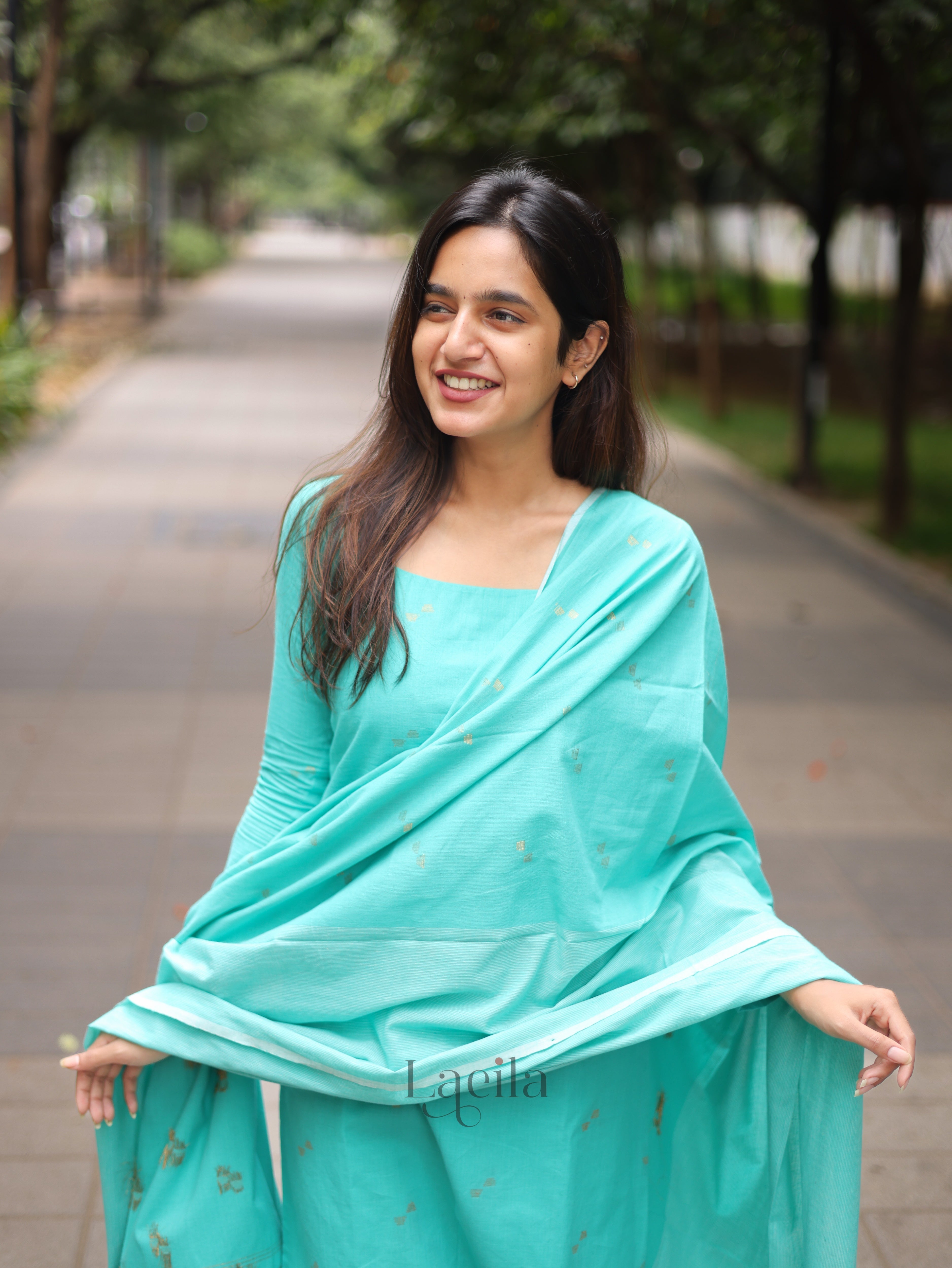 Blue Cotton Kadhambari Set