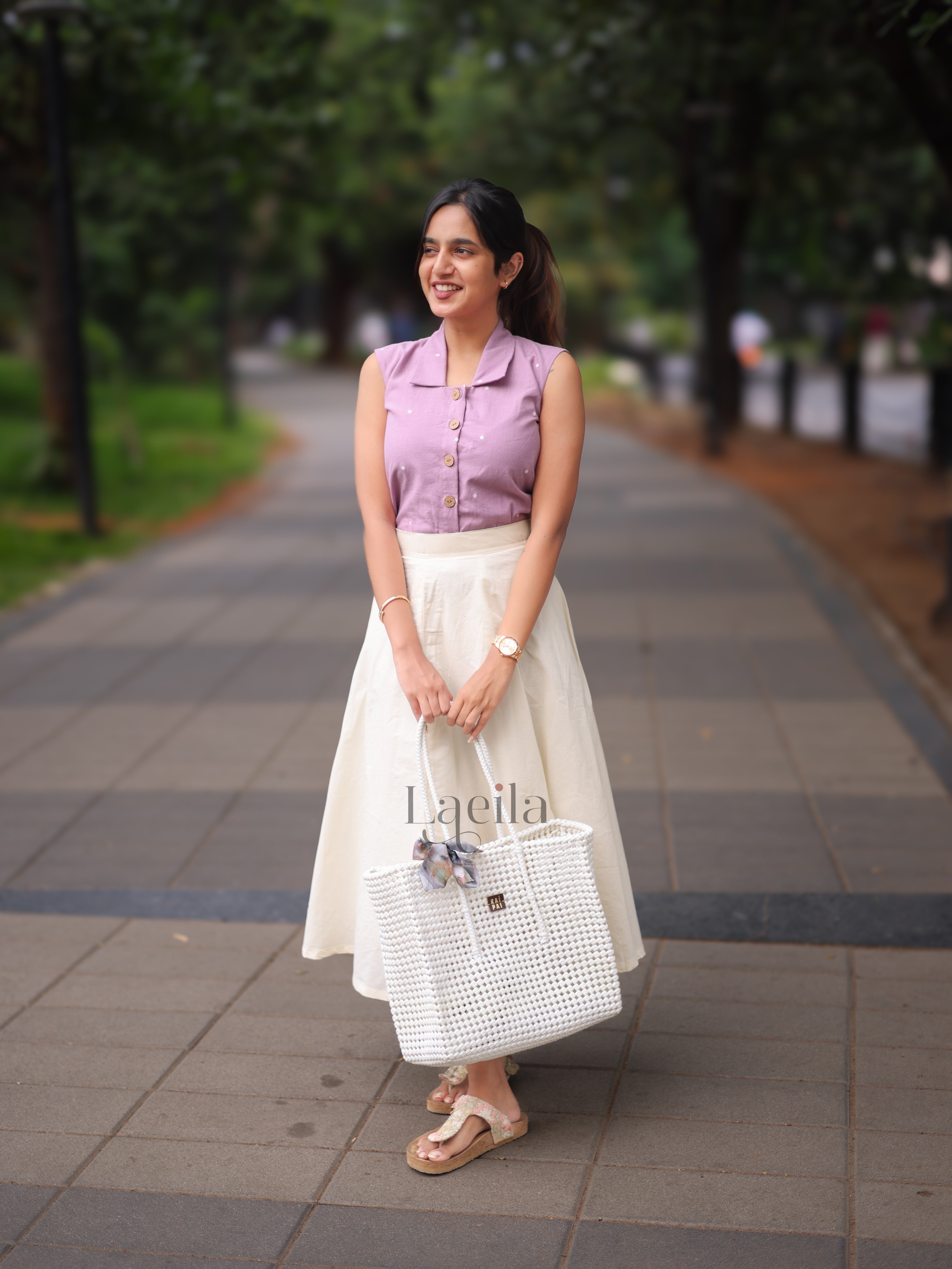 Lavender Top & Half White Skirt Set