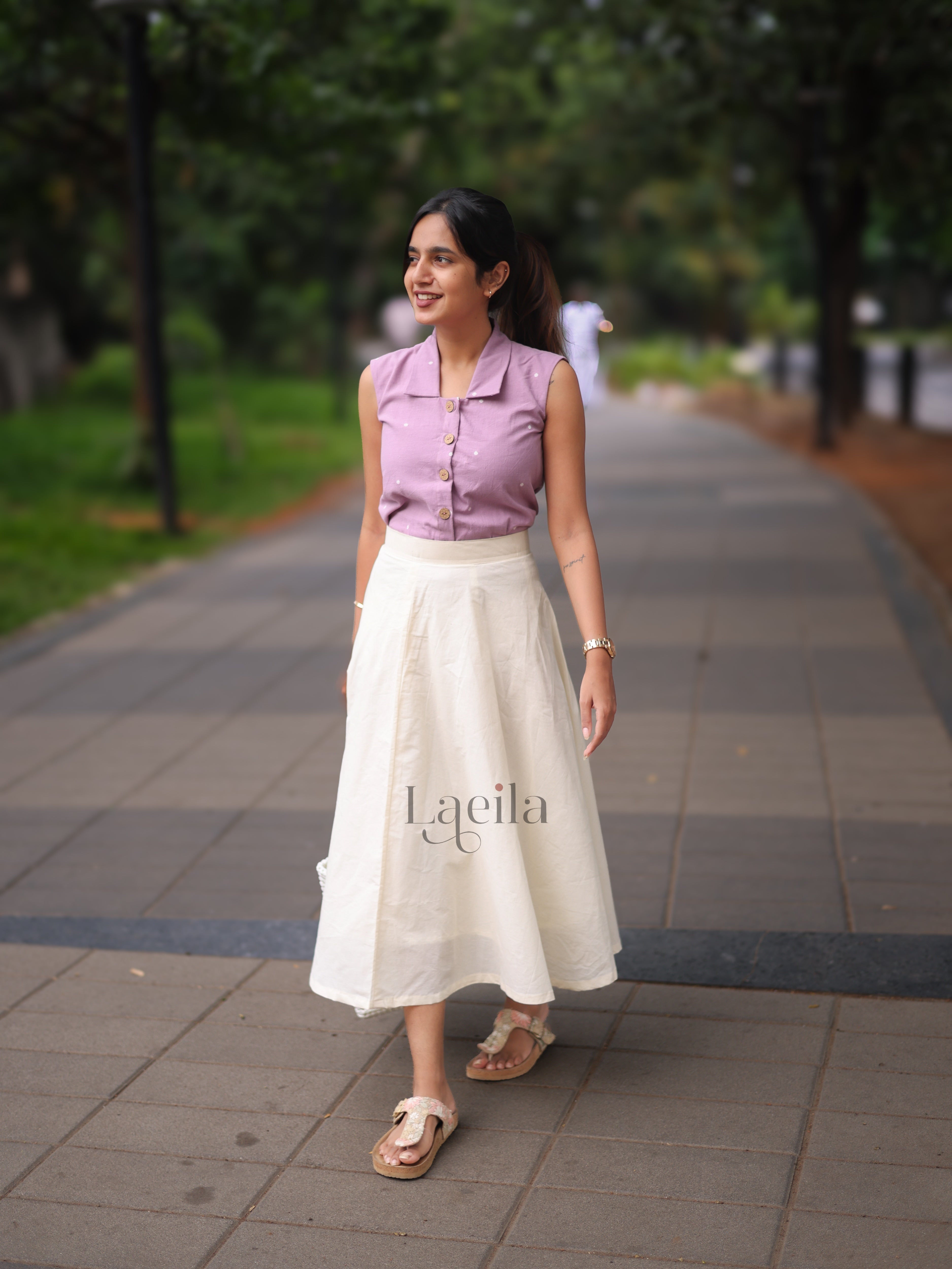 Lavender Top & Half White Skirt Set