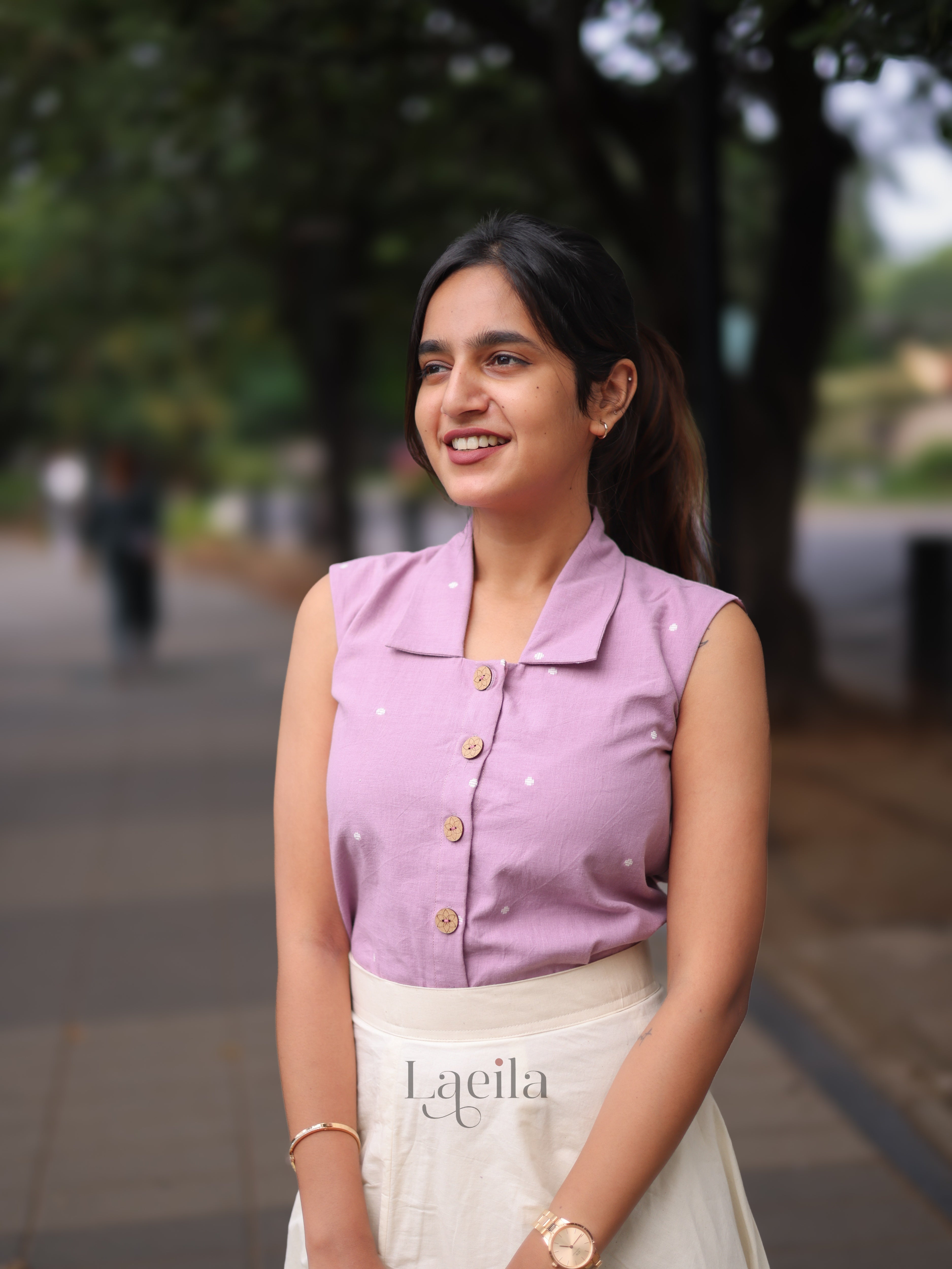 Lavender Top & Half White Skirt Set