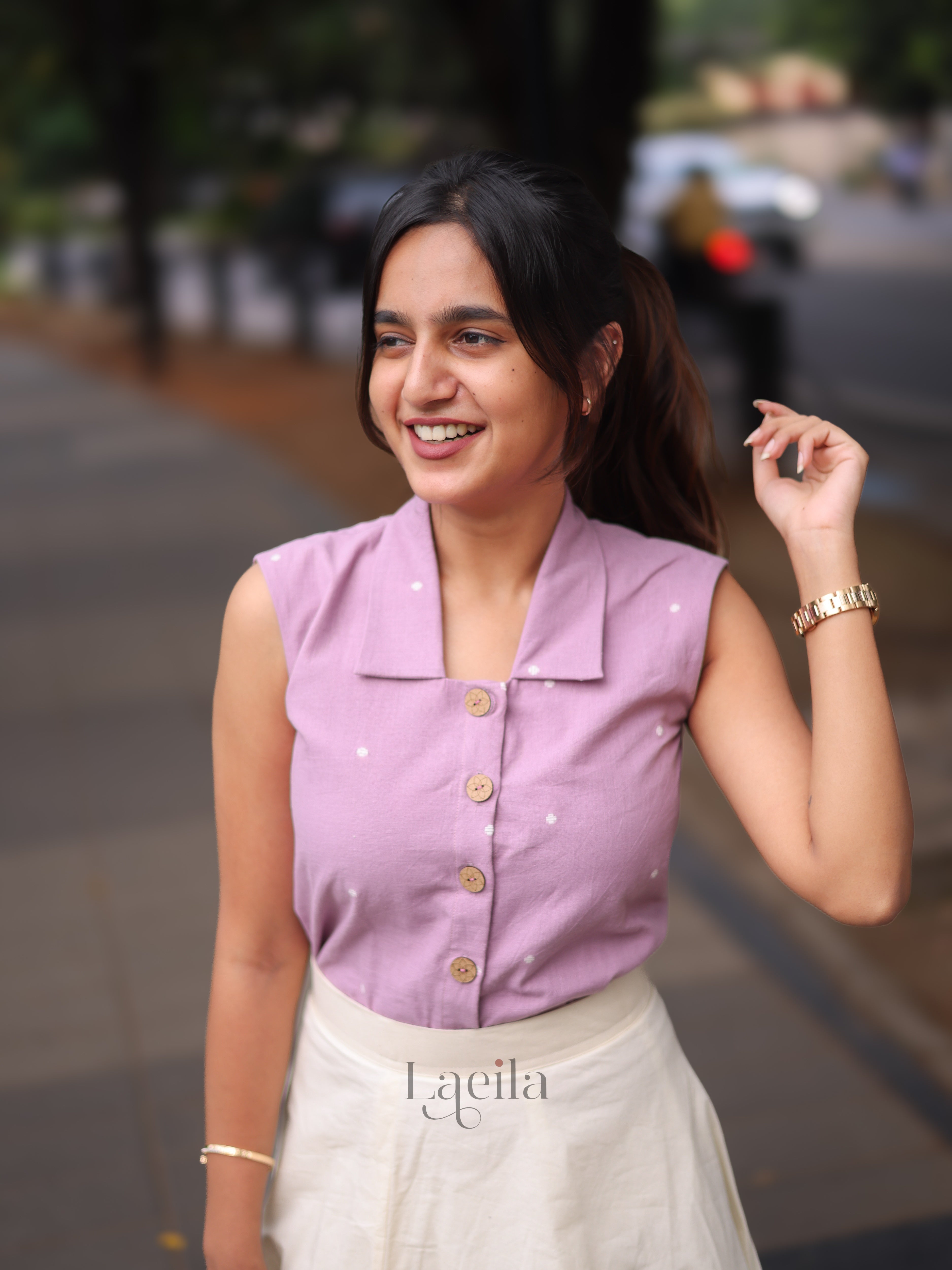 Lavender Top & Half White Skirt Set