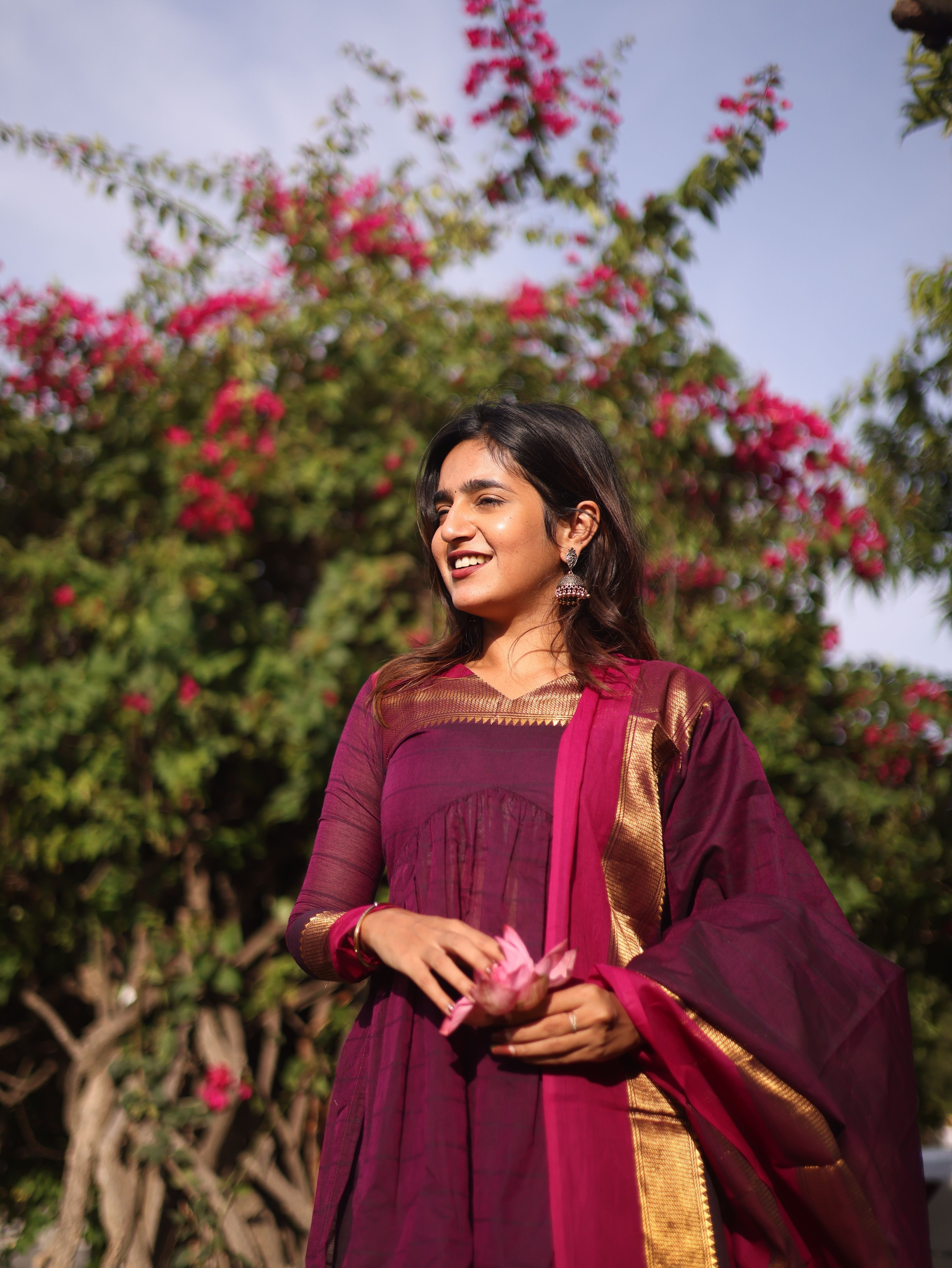 Wine Kanchi Cotton Alia cut Set