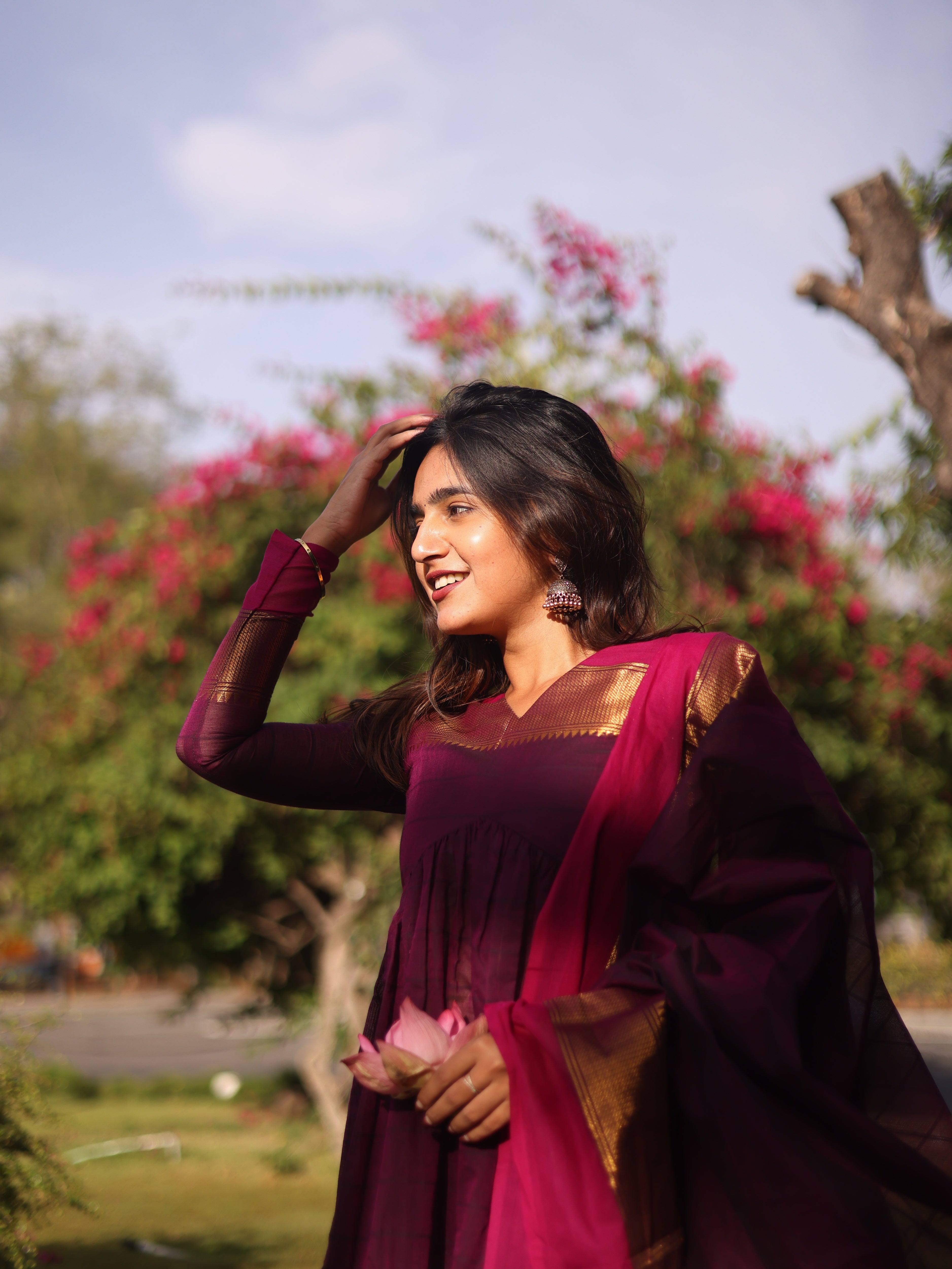 Wine Kanchi Cotton Alia cut Set