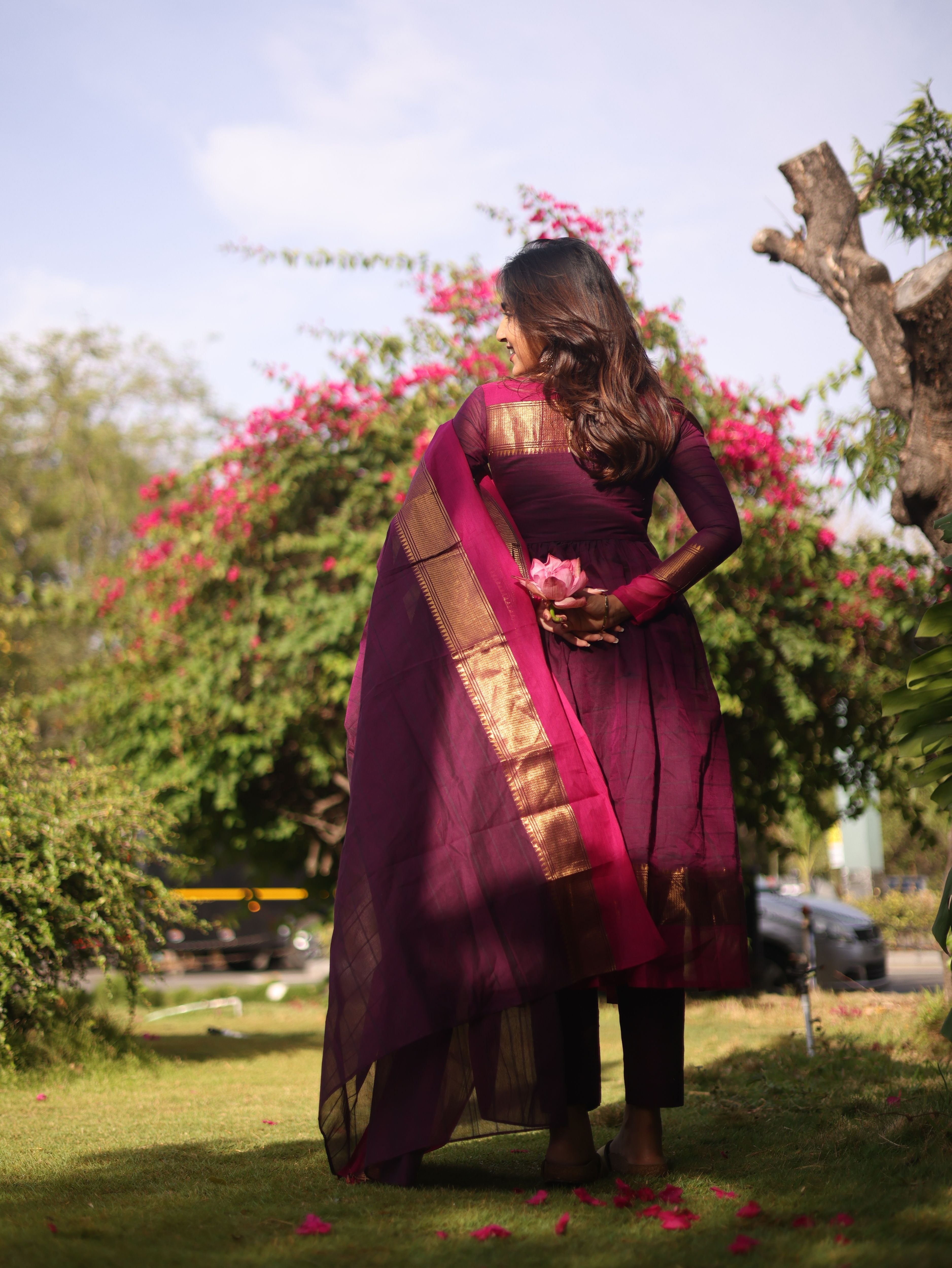 Wine Kanchi Cotton Alia cut Set