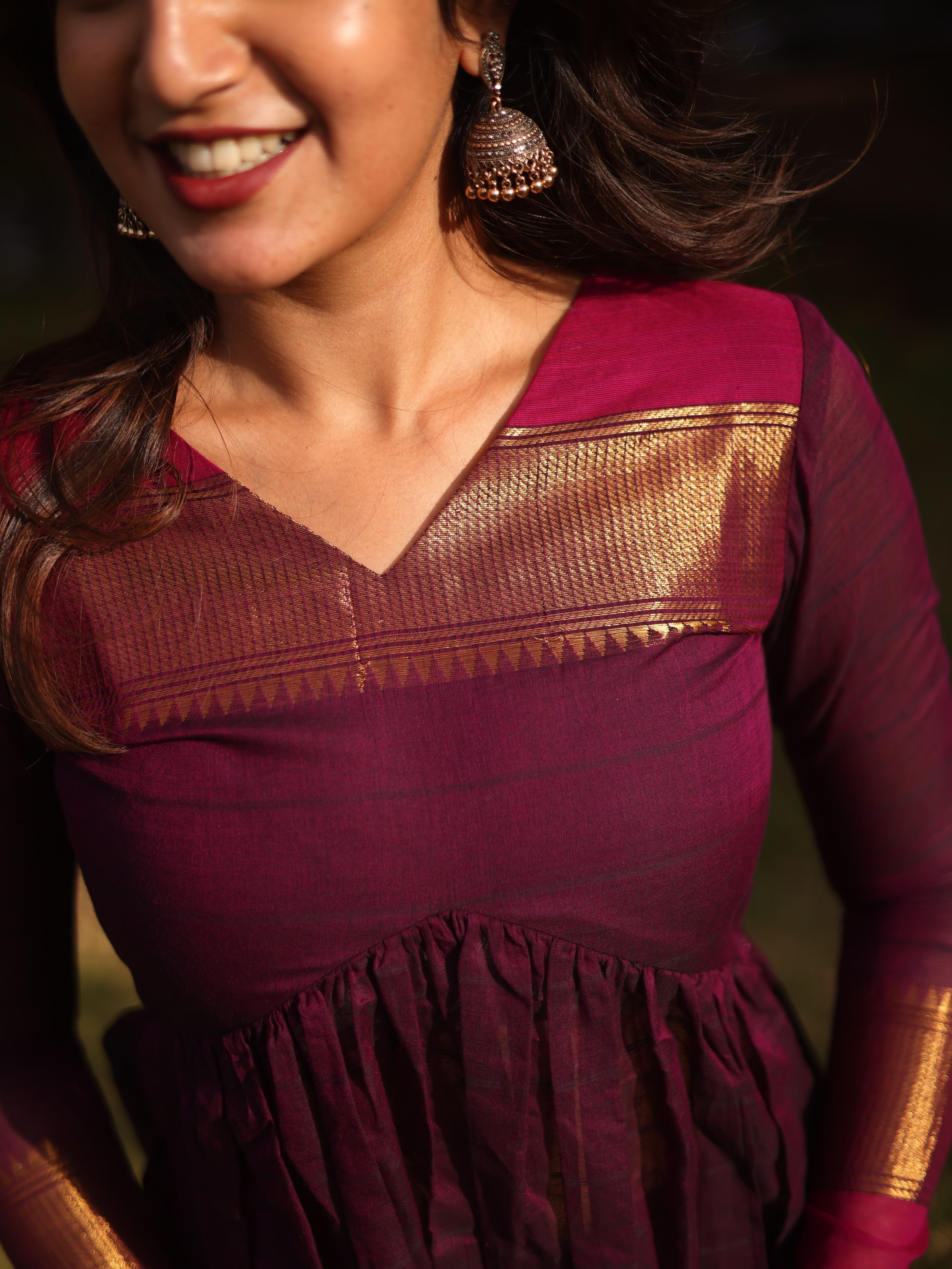 Wine Kanchi Cotton Alia cut Set