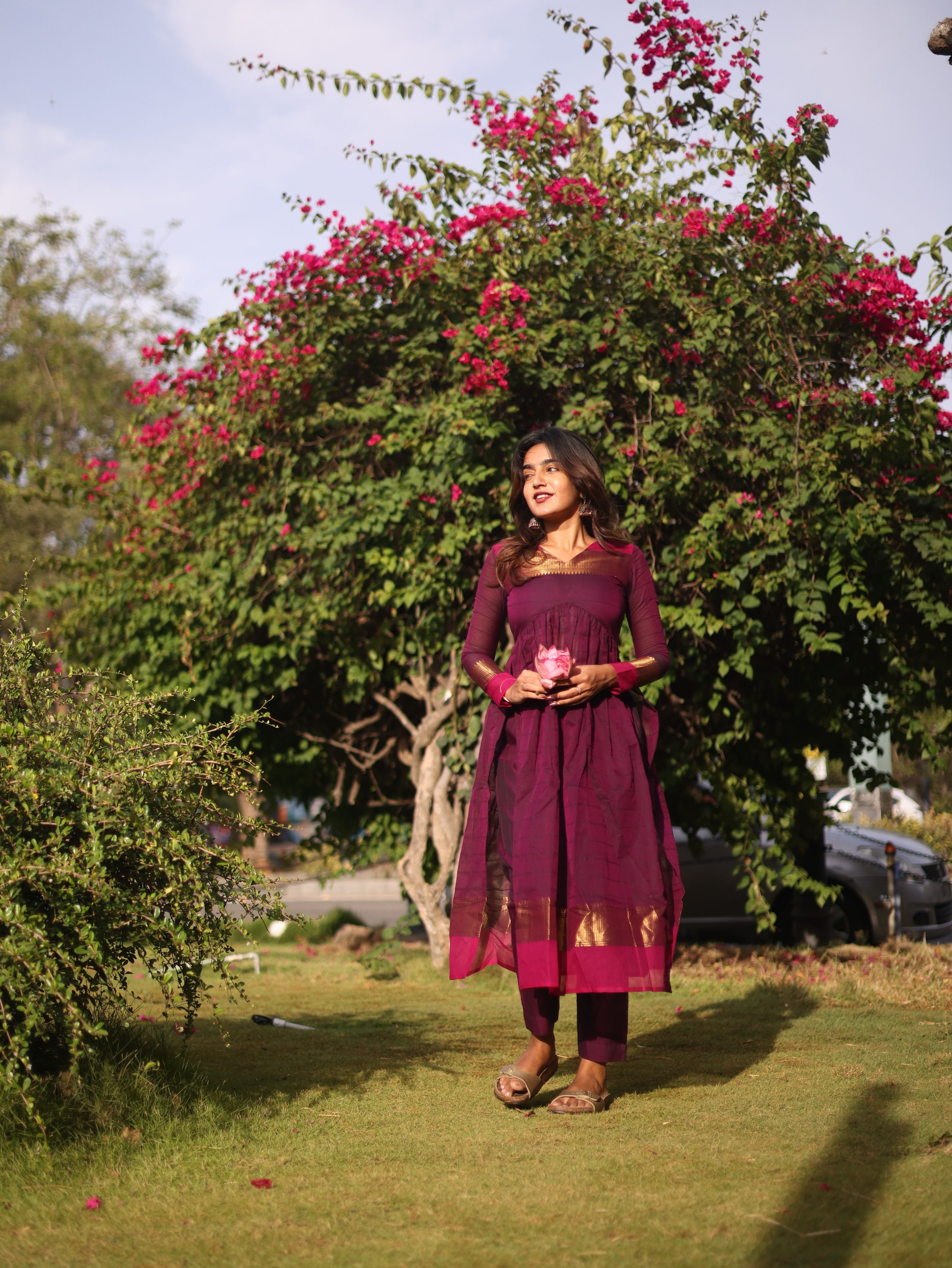 Wine Kanchi Cotton Alia cut Set